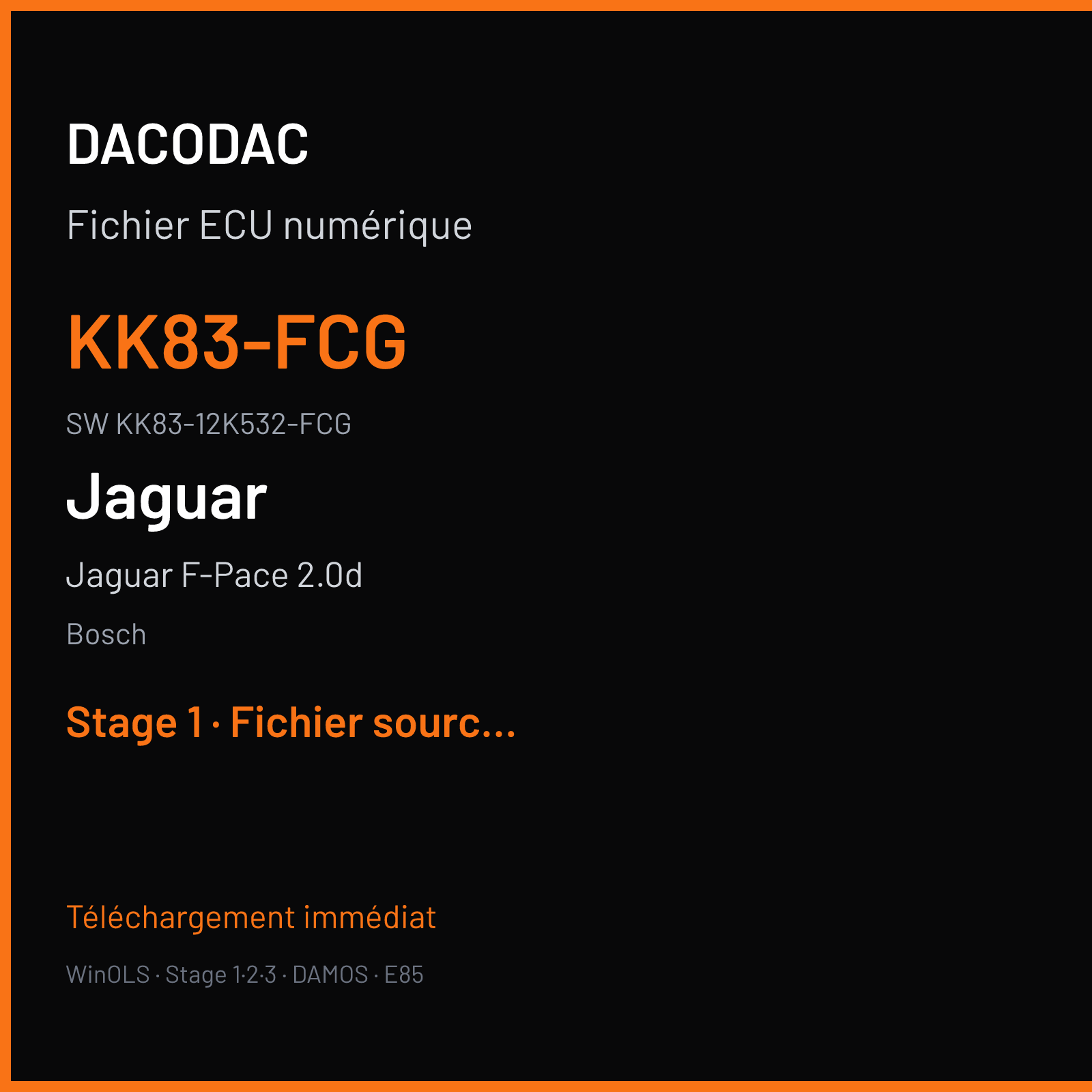 Jaguar F-Pace 2.0d 180 ch (2016) — Bosch — KK83-FCG · KK83-12K532-FCG · 060681 MEDC17 9 — Stage 1