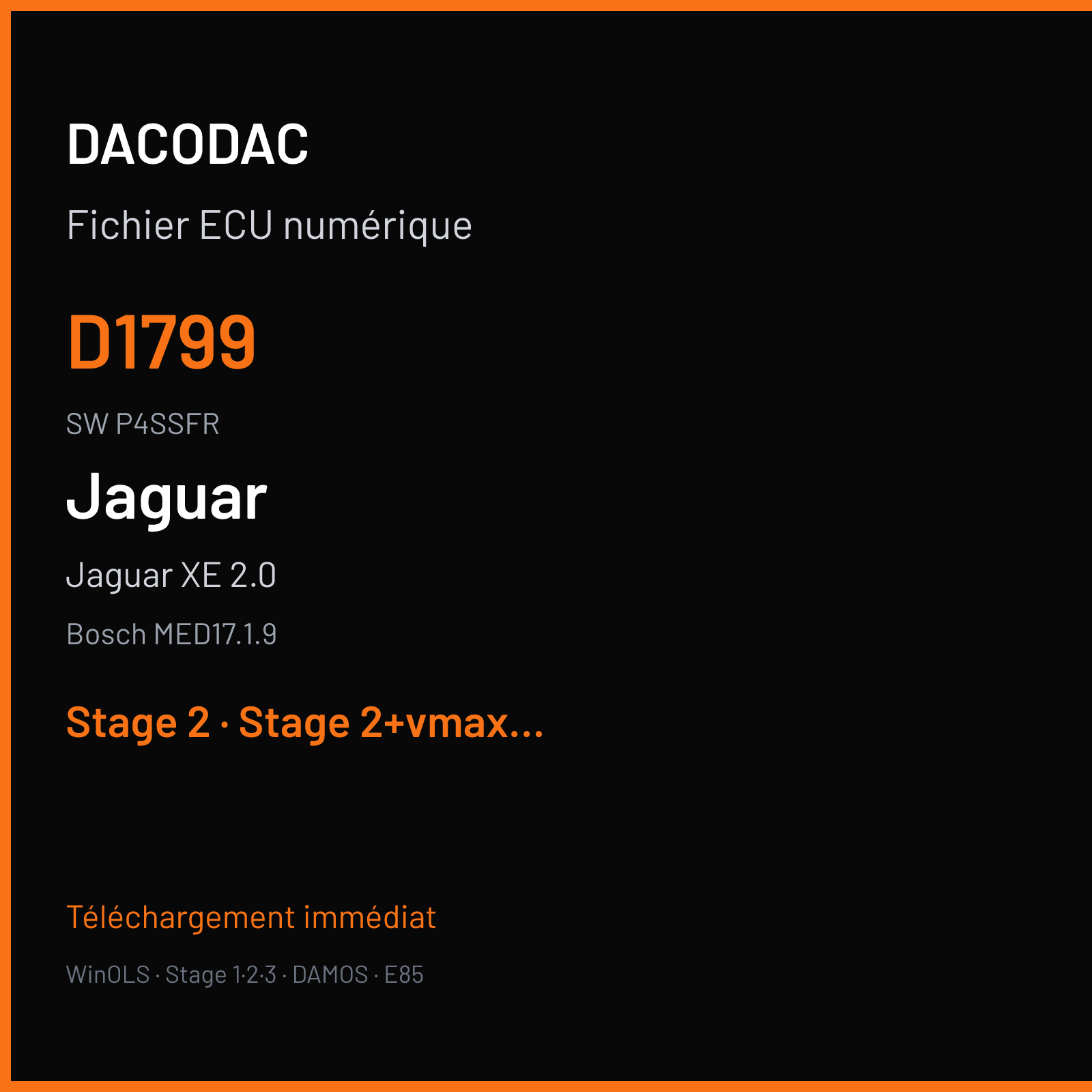 Jaguar XE 2.0 250 ch (2018) — Bosch MED17.1.9 — D1799 · P4SSFR · 1715BR2 D142 0 HX73-14C568-BB 046221 — Stage 2