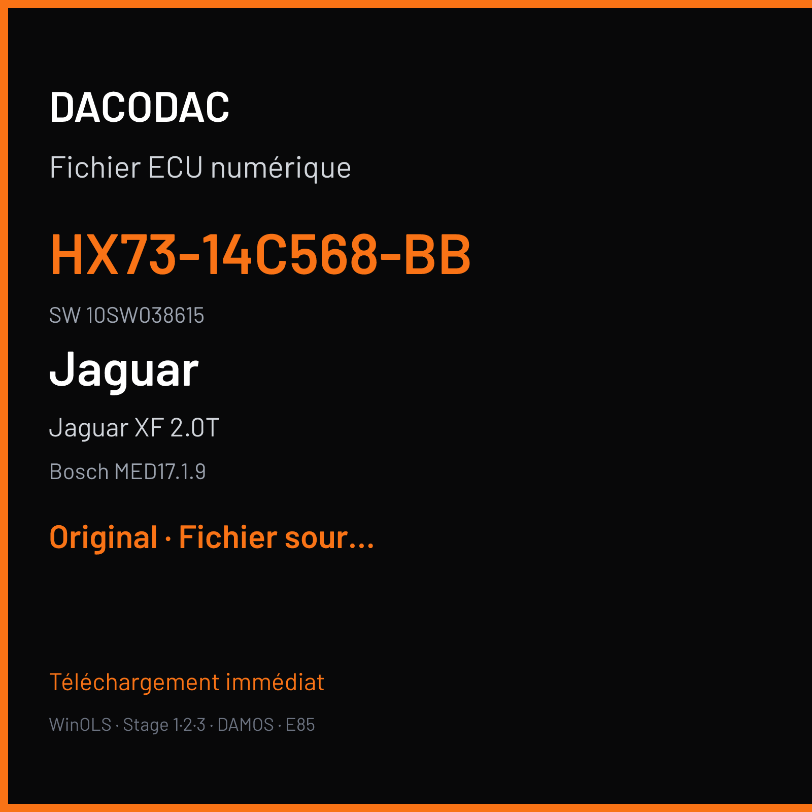Jaguar XF 2.0T 250 ch (2019) — Bosch MED17.1.9 — HX73-14C568-BB · 10SW038615 · 038615 — Original