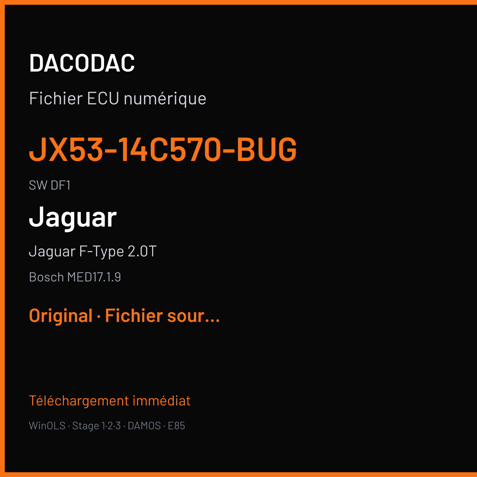 Jaguar F-Type 2.0T 300 ch (2019) — Bosch MED17.1.9 — JX53-14C570-BUG · DF1 · 10SW035493 035493 — Original