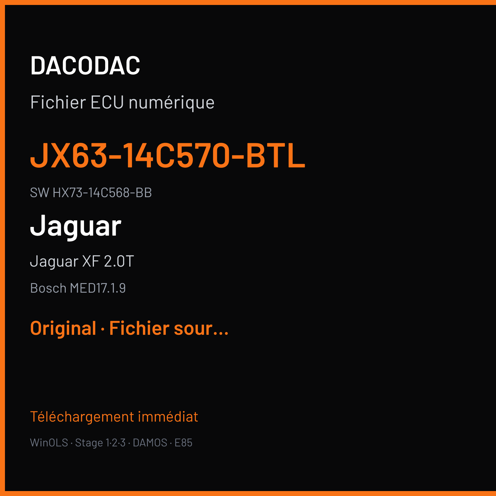 Jaguar XF 2.0T 200 ch (2018) — Bosch MED17.1.9 — JX63-14C570-BTL · HX73-14C568-BB · 046340 — Original