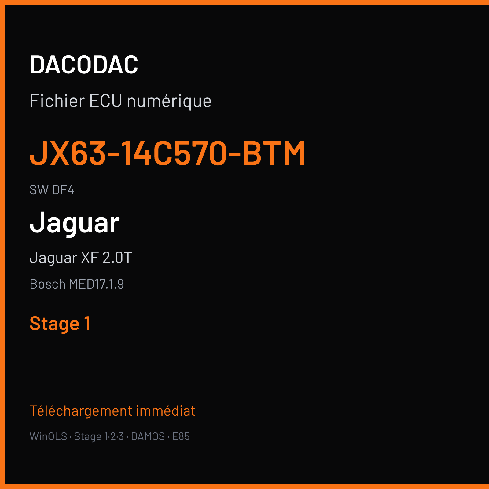 Jaguar XF 2.0T 250 ch (2019) — Bosch MED17.1.9 — JX63-14C570-BTM · DF4 · HX73-14C568-BB 065697 — Stage 1