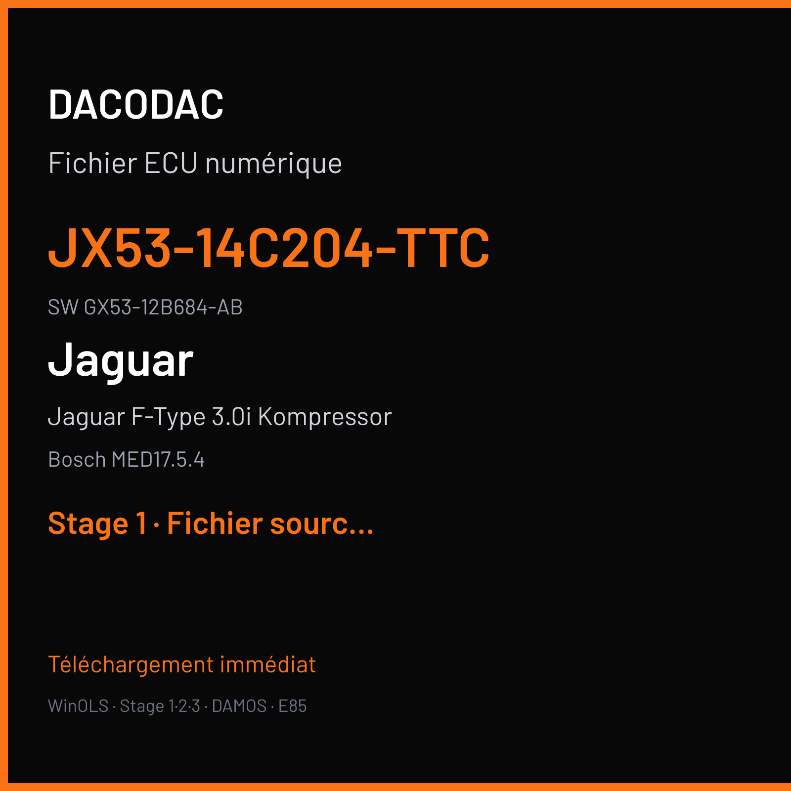 Jaguar F-Type 3.0i Kompressor 340 ch (2017) — Bosch MED17.5.4 — JX53-14C204-TTC · GX53-12B684-AB · 016647 — Stage 1