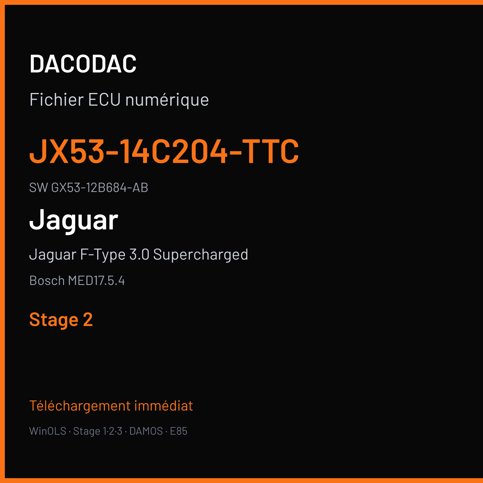 Jaguar F-Type 3.0 Supercharged 340 ch (2017) — Bosch MED17.5.4 — JX53-14C204-TTC · GX53-12B684-AB · 016647 — Stage 2