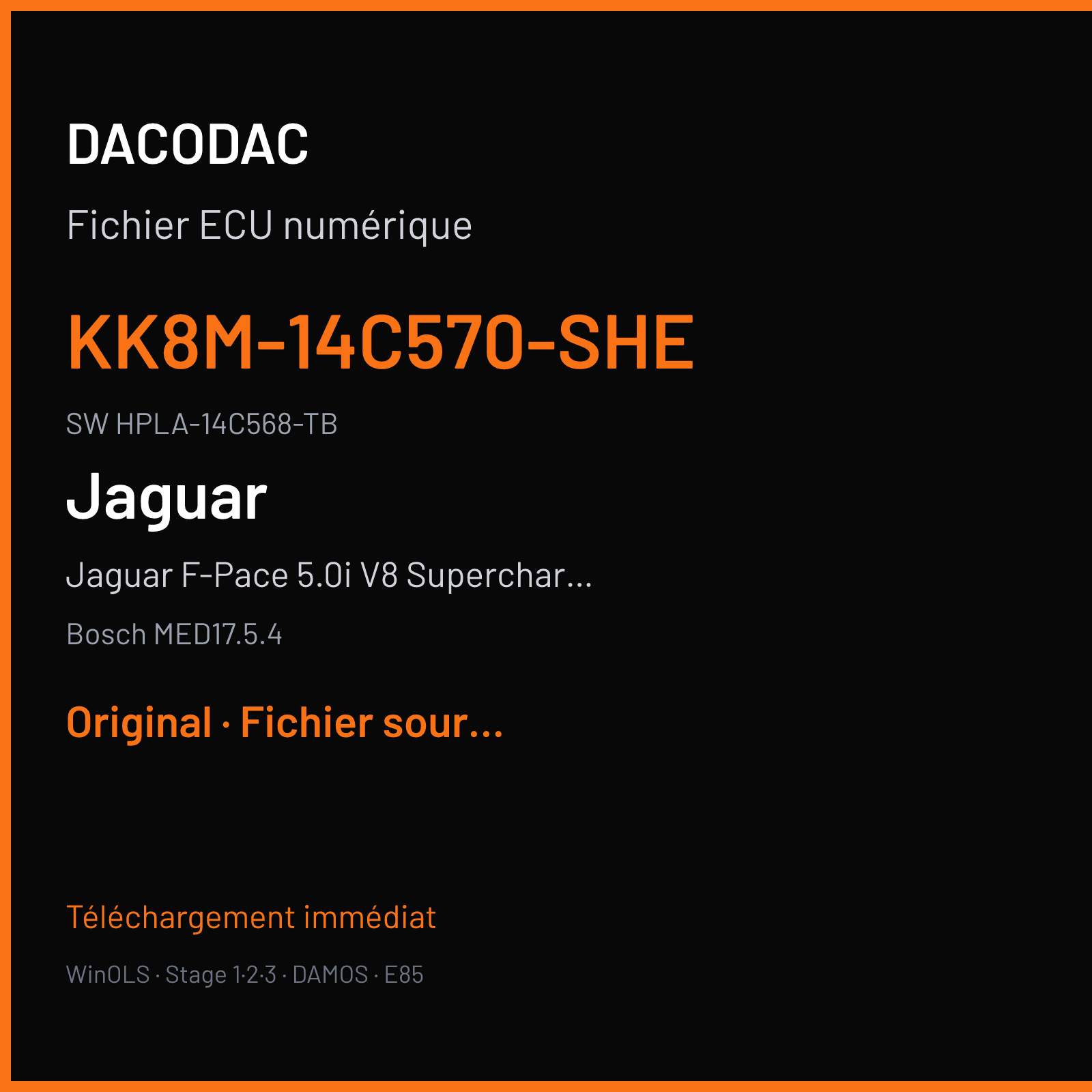 Jaguar F-Pace 5.0i V8 Supercharged 550 ch (2019) — Bosch MED17.5.4 — KK8M-14C570-SHE · HPLA-14C568-TB · 045115 — Original