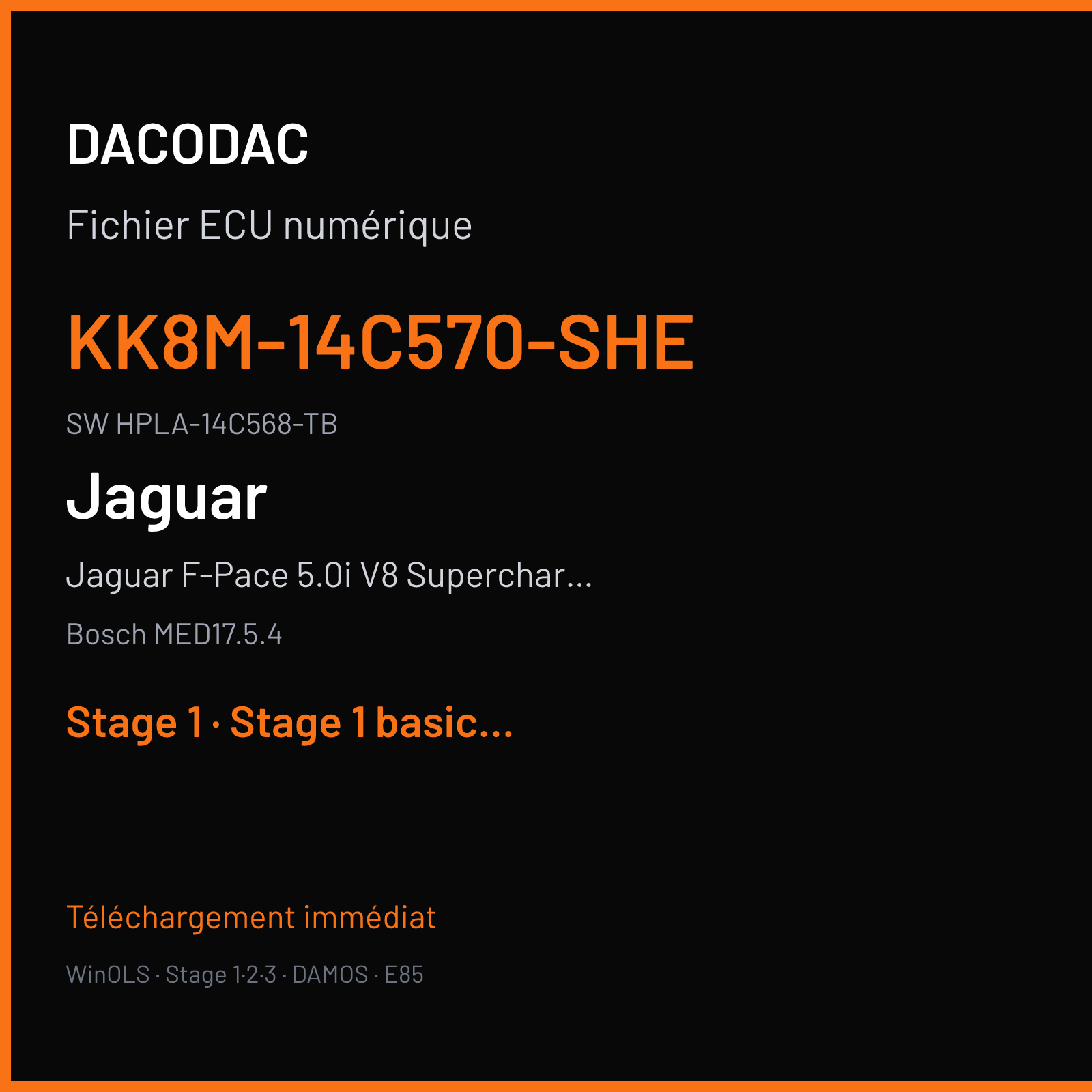 Jaguar F-Pace 5.0i V8 Supercharged 550 ch (2019) — Bosch MED17.5.4 — KK8M-14C570-SHE · HPLA-14C568-TB · 045115 — Stage 1
