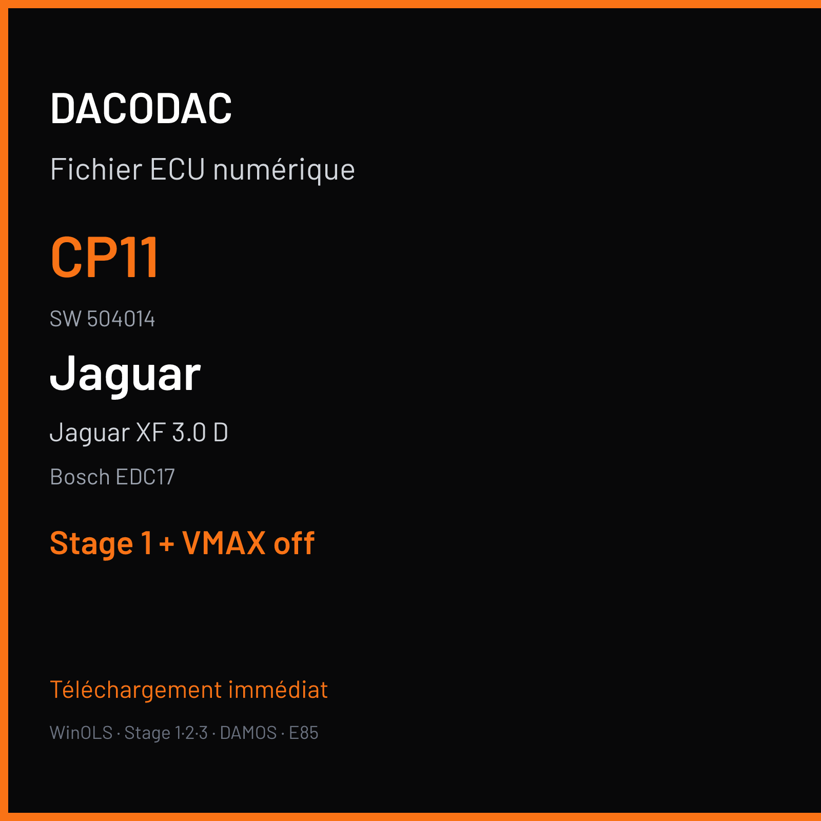 Jaguar XF 3.0 D (2011) — Bosch EDC17 — CP11 · 504014 — Stage 1 + VMAX off