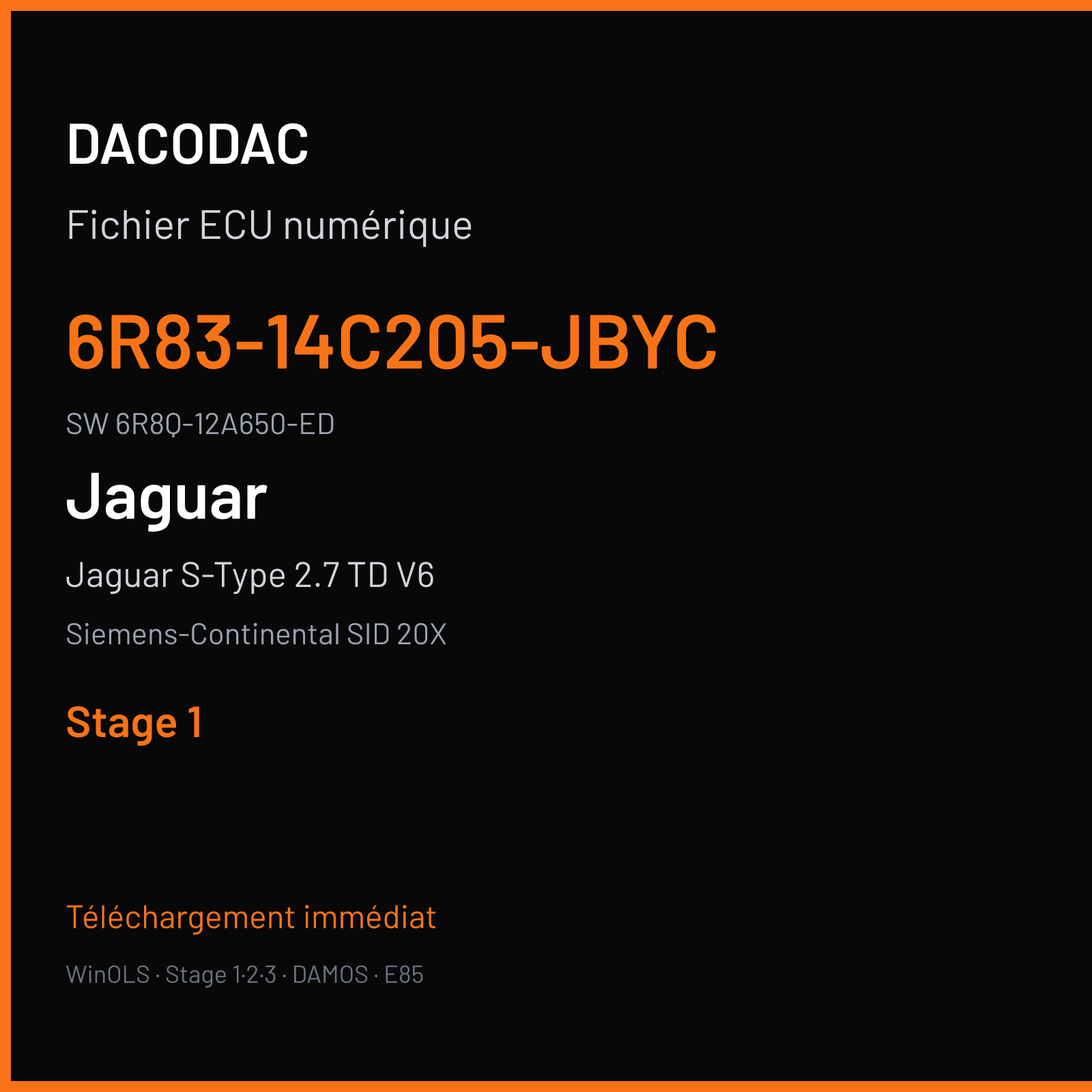 Jaguar S-Type 2.7 TD V6 207 ch (2006) — Siemens-Continental SID 20X — 6R83-14C205-JBYC · 6R8Q-12A650-ED · XP13173000000 — Stage 1