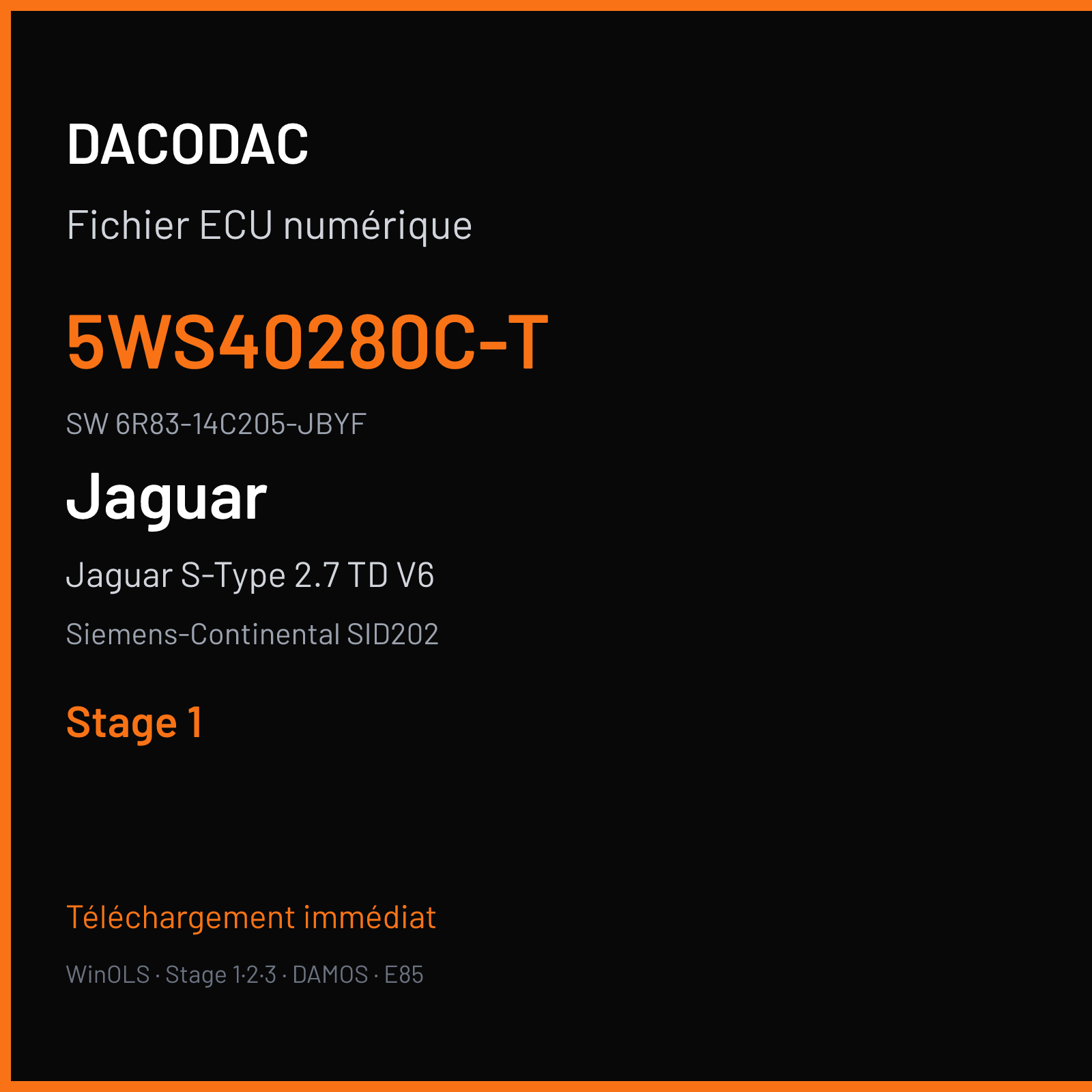 Jaguar S-Type 2.7 TD V6 207 ch (2005) — Siemens-Continental SID202 — 5WS40280C-T · 6R83-14C205-JBYF · XP131M2000000 — Stage 1