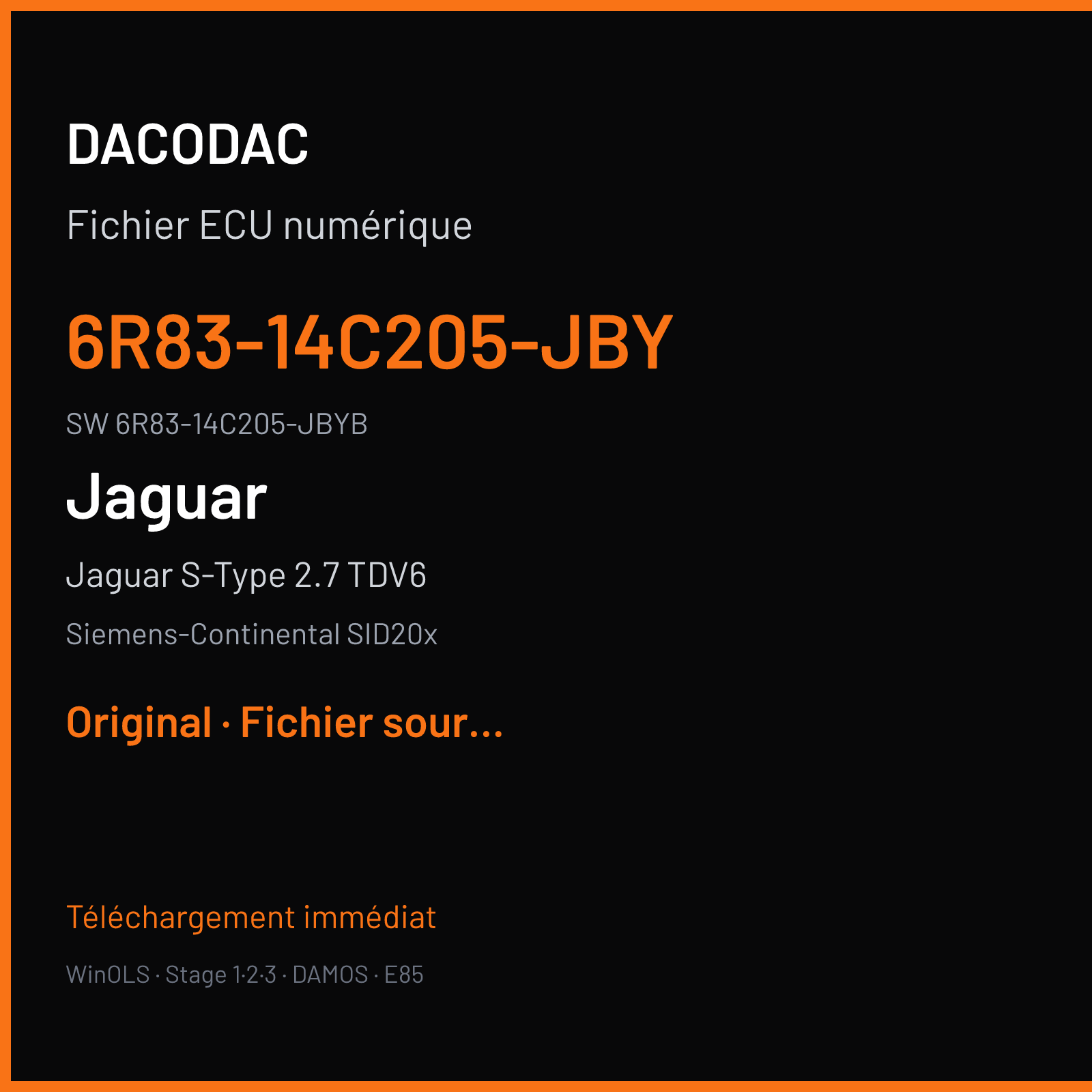 Jaguar S-Type 2.7 TDV6 207 ch (2007) — Siemens-Continental SID20x — 6R83-14C205-JBY · 6R83-14C205-JBYB · XP13172000000 — Original