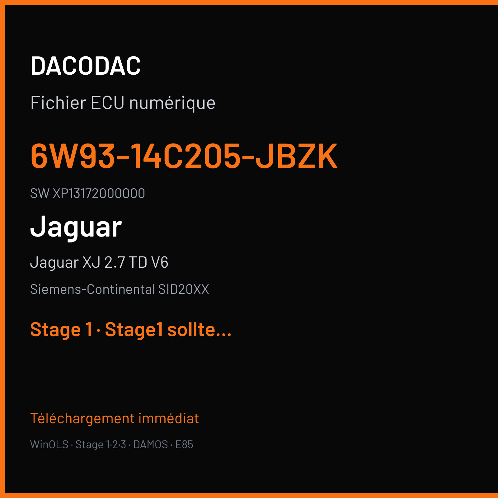 Jaguar XJ 2.7 TD V6 (2006) — Siemens-Continental SID20XX — 6W93-14C205-JBZK · XP13172000000 — Stage 1
