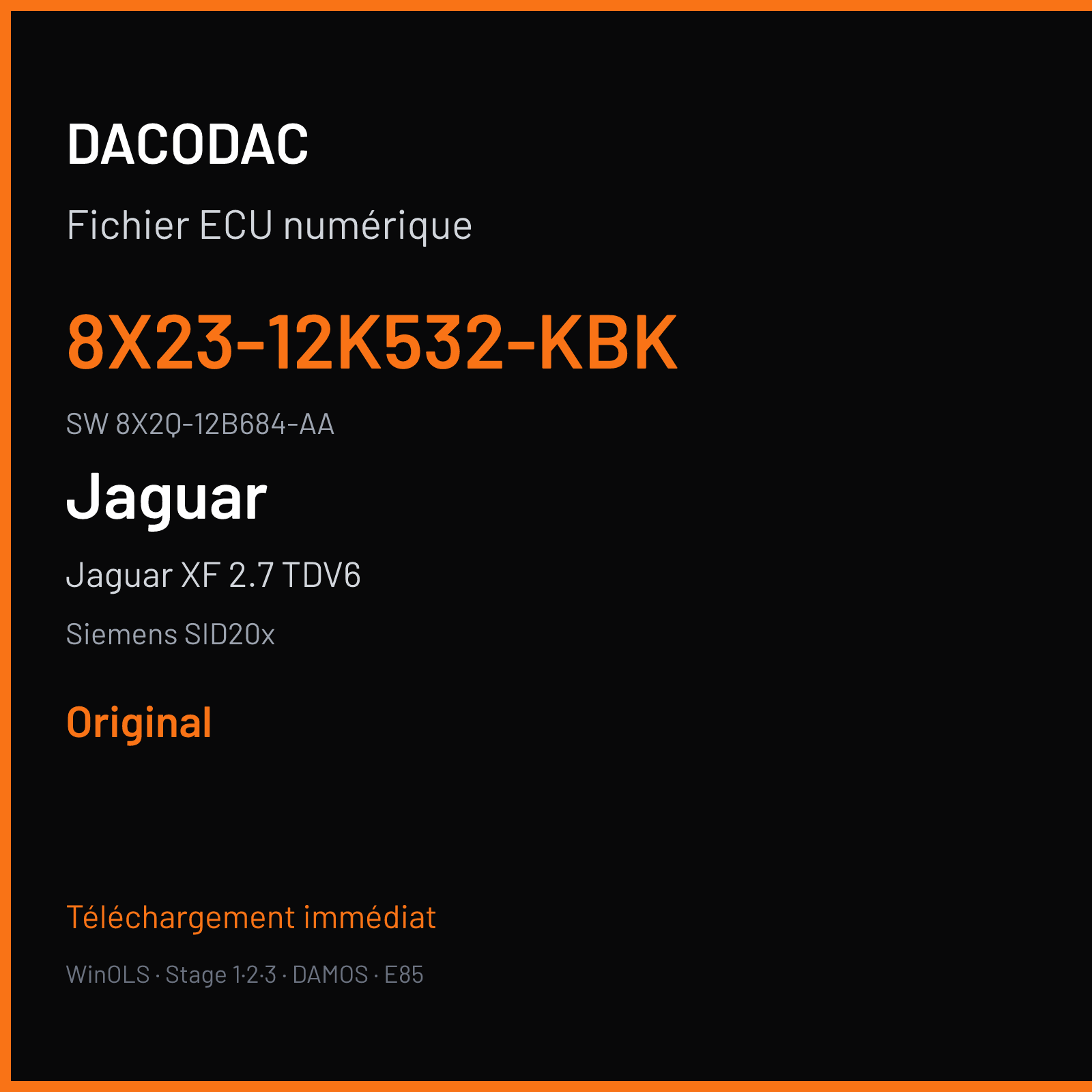 Jaguar XF 2.7 TDV6 207 ch (2008) — Siemens SID20x — 8X23-12K532-KBK · 8X2Q-12B684-AA · XP24051000000 — Original