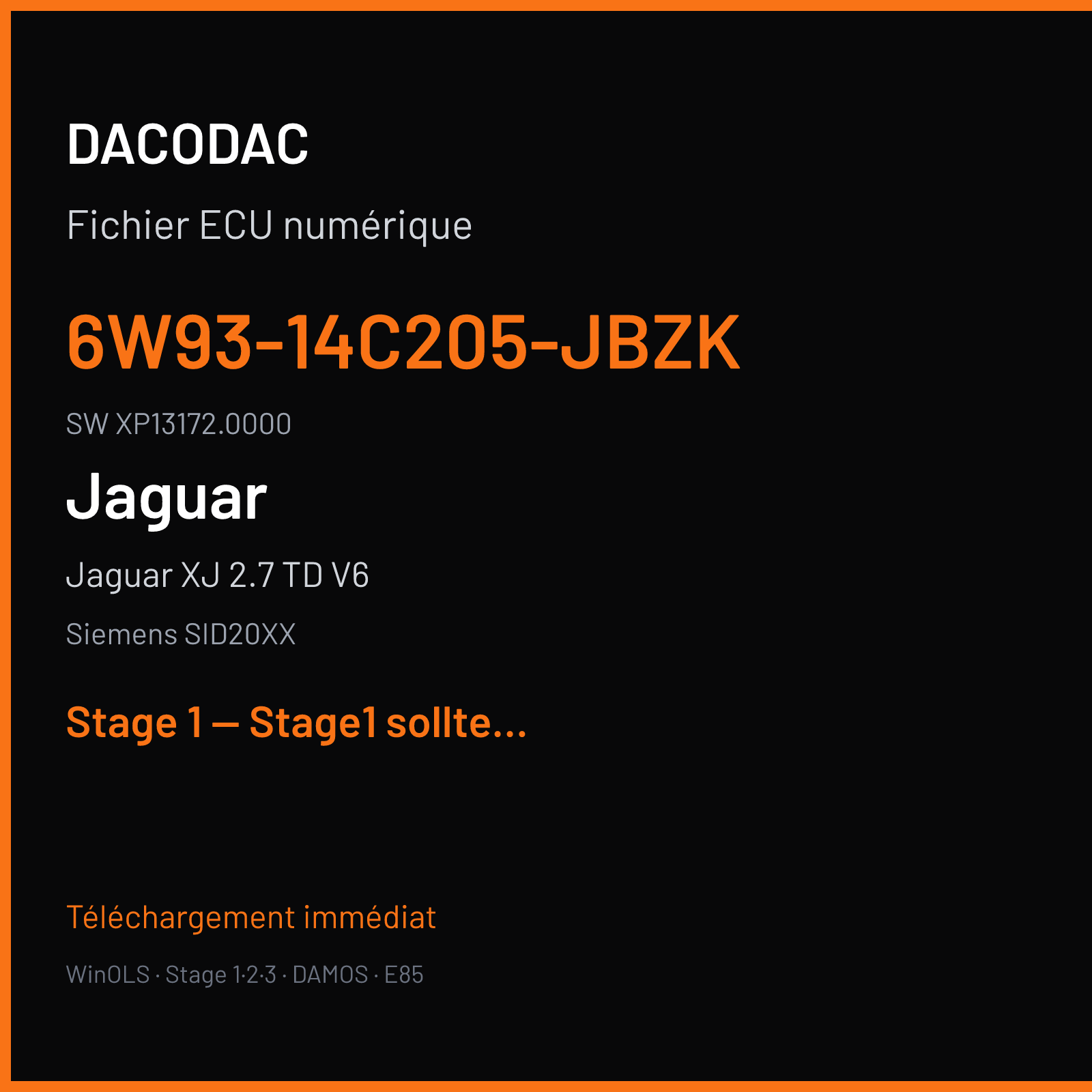 Jaguar XJ 2.7 TD V6 (2006) — Siemens SID20XX — 6W93-14C205-JBZK · XP13172.0000 — Stage 1 — Stage1 sollte OK sein