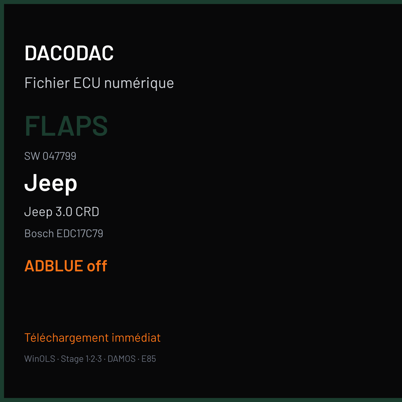 Jeep 3.0 CRD (2012) — Bosch EDC17C79 — FLAPS · 047799 — ADBLUE off