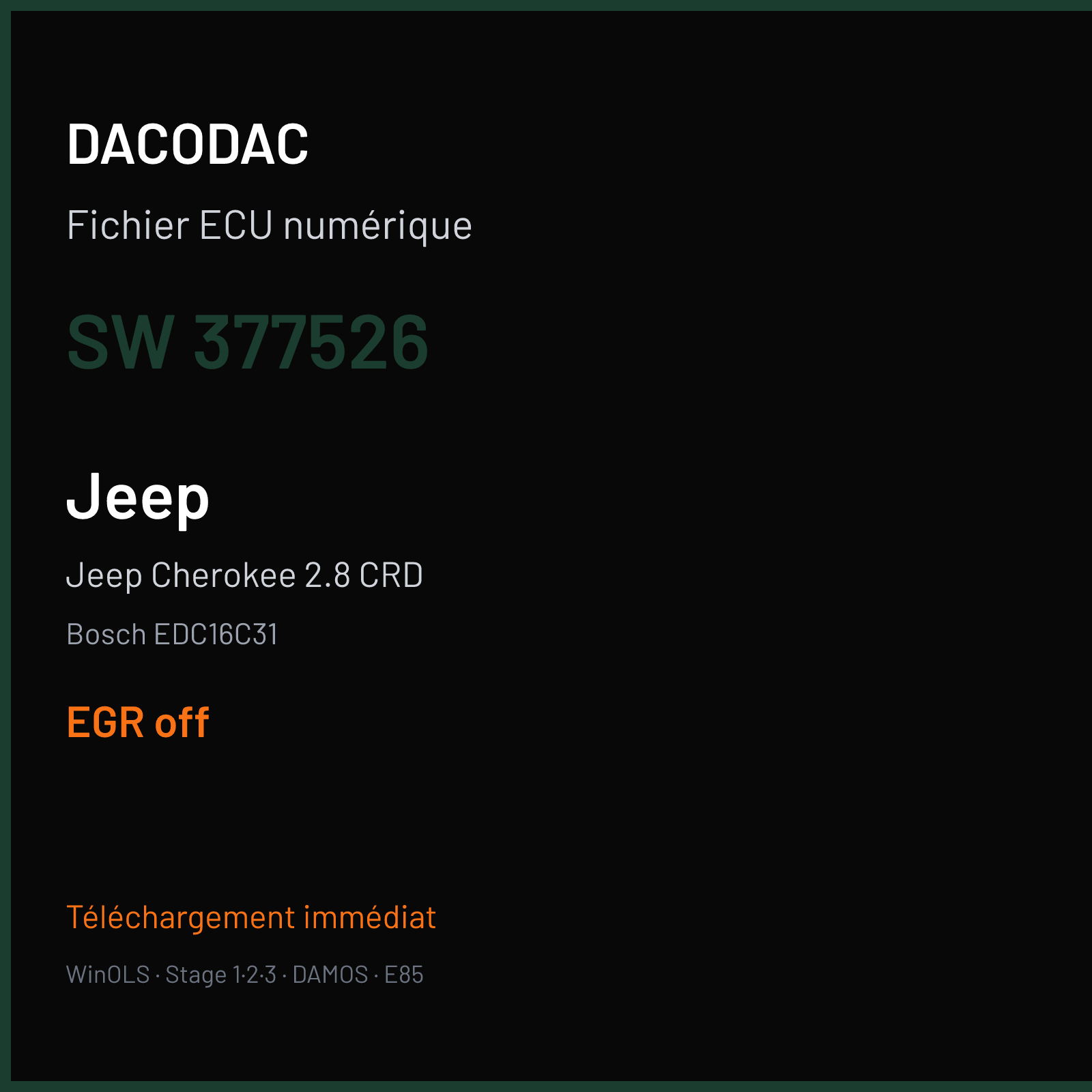 Jeep Cherokee 2.8 CRD (2006) — Bosch EDC16C31 — 377526 — EGR off