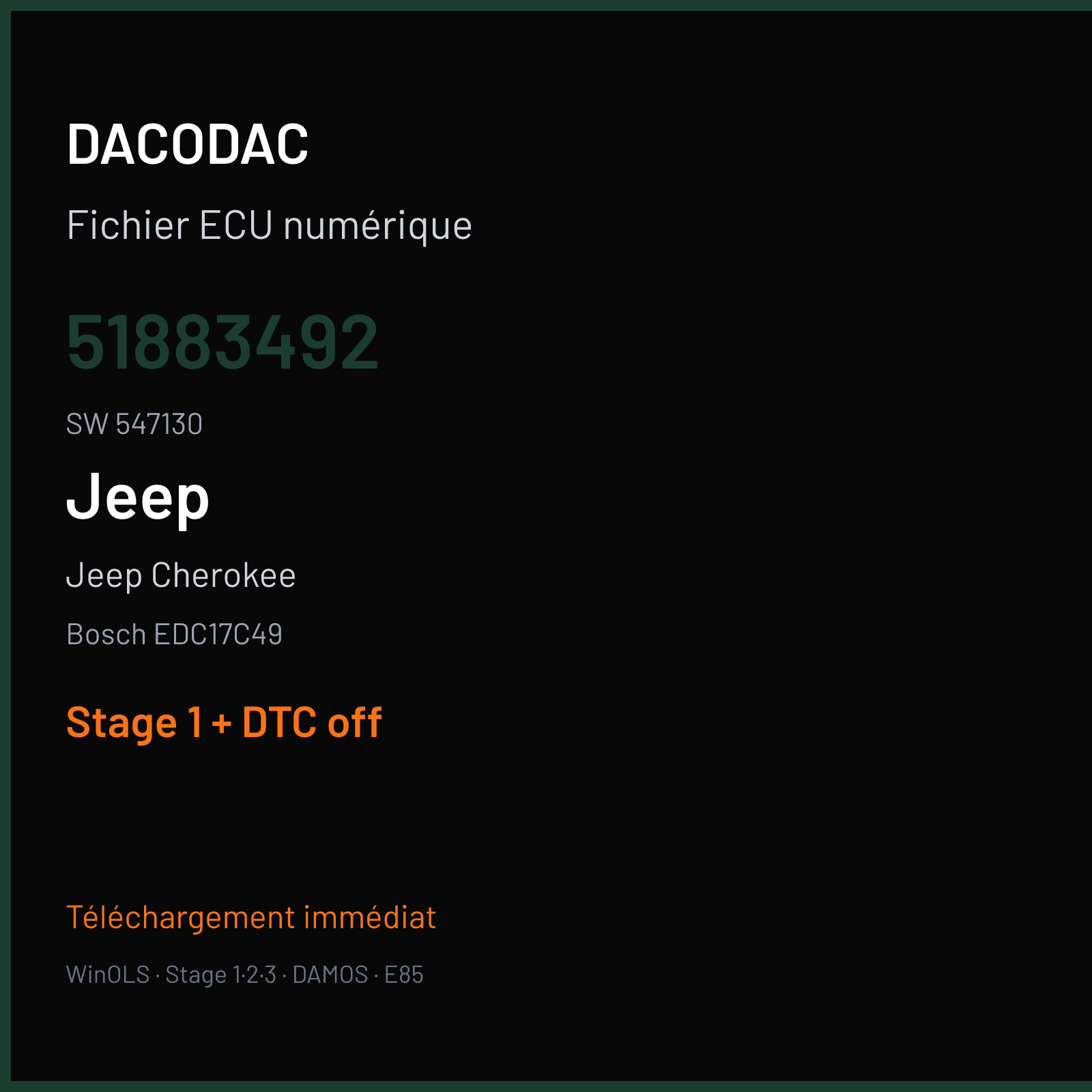 Jeep Cherokee (2014) — Bosch EDC17C49 — 51883492 · 547130 — Stage 1 + DTC off