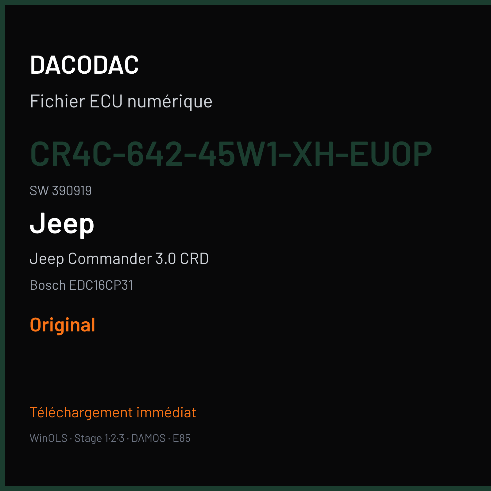Jeep Commander 3.0 CRD (2007) — Bosch EDC16CP31 — CR4C-642-45W1-XH-EUOP · 390919 — Original