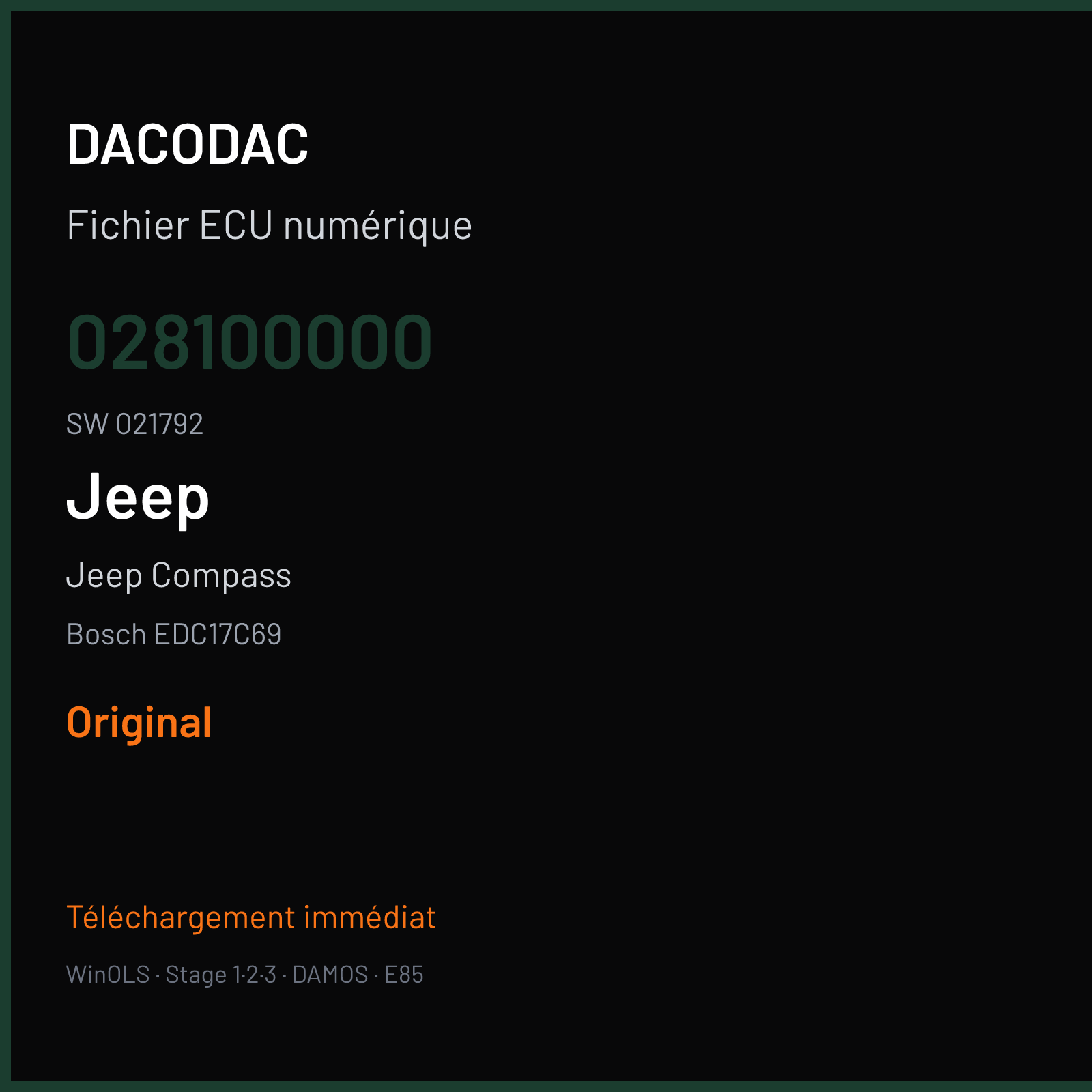 Jeep Compass (2017) — Bosch EDC17C69 — 028100000 · 021792 — Original