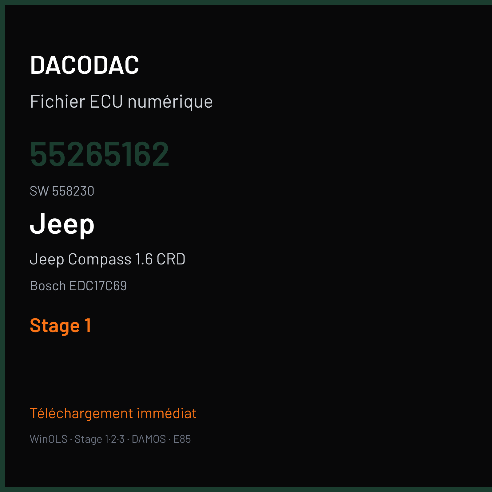 Jeep Compass 1.6 CRD (2016) — Bosch EDC17C69 — 55265162 · 558230 — Stage 1