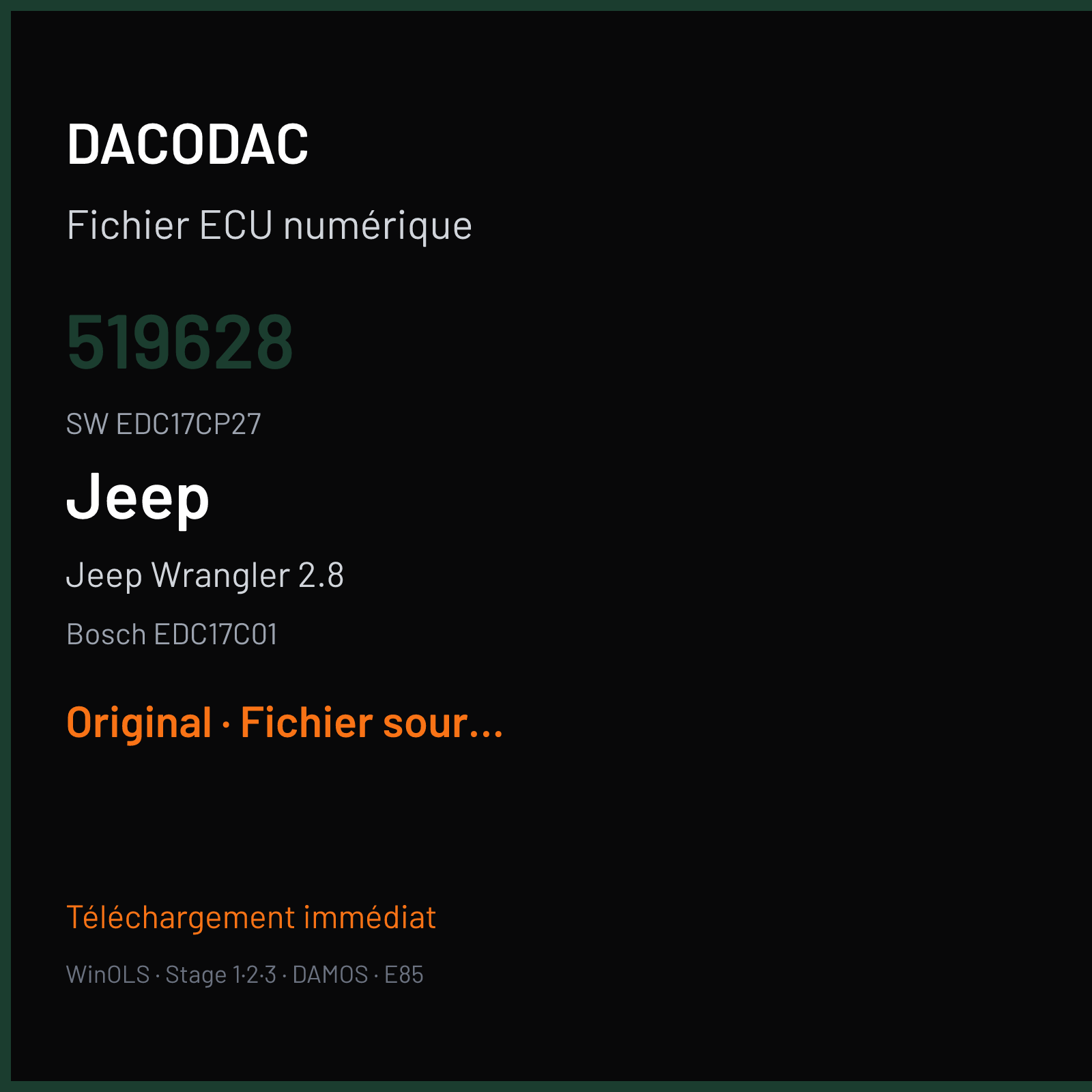 Jeep Wrangler 2.8 (2012) — Bosch EDC17C01 — 519628 · EDC17CP27 — Original