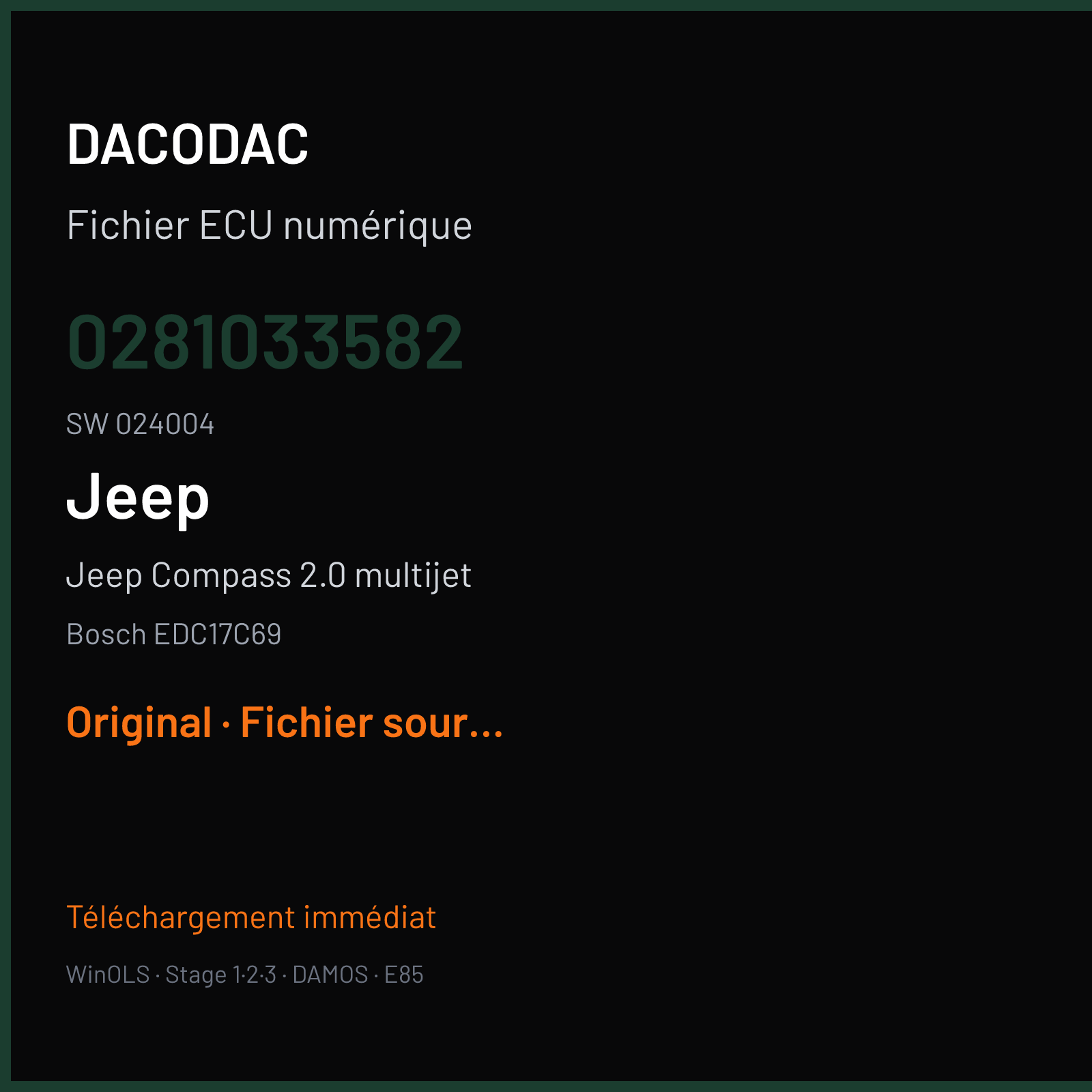 Jeep Compass 2.0 multijet (2017) — Bosch EDC17C69 — 0281033582 · 024004 — Original