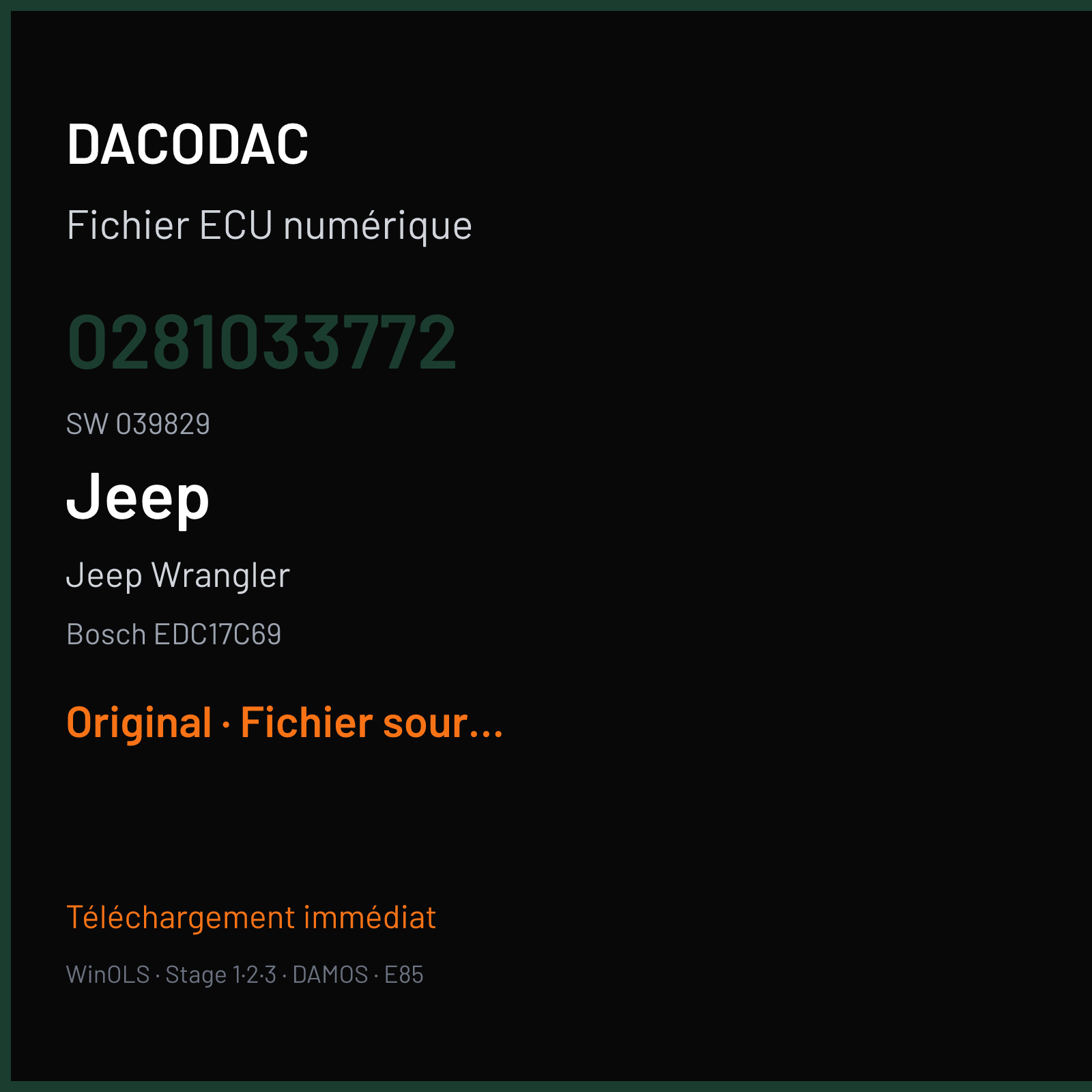 Jeep Wrangler (2019) — Bosch EDC17C69 — 0281033772 · 039829 — Original