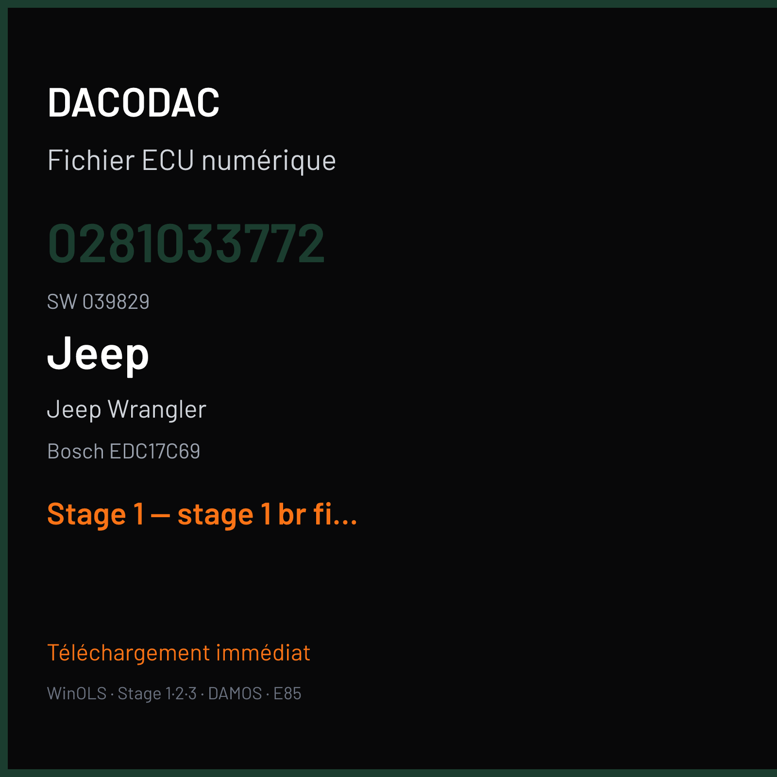 Jeep Wrangler (2019) — Bosch EDC17C69 — 0281033772 · 039829 — Stage 1 — stage 1 br file