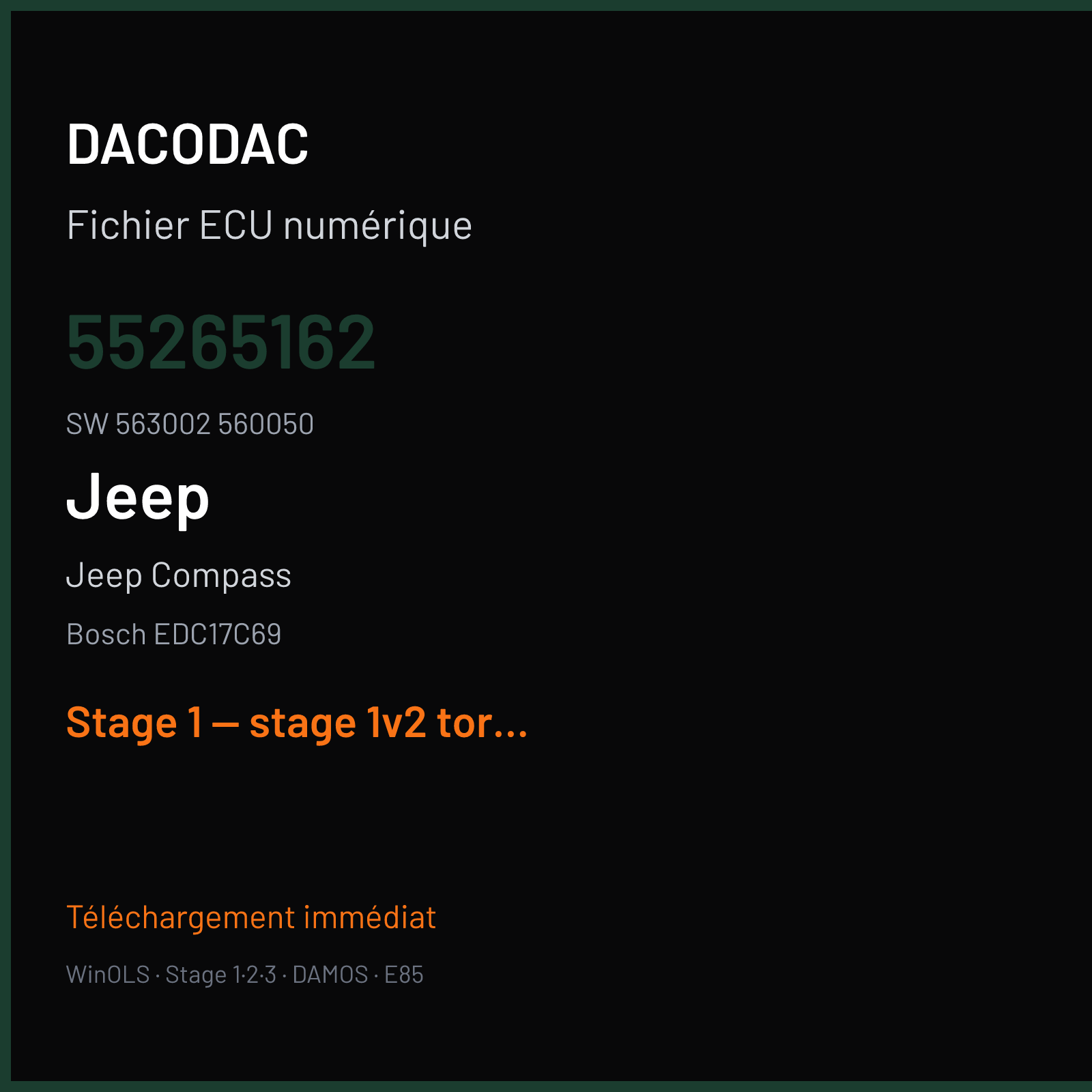 Jeep Compass (2016) — Bosch EDC17C69 — 55265162 · 563002 560050 — Stage 1 — stage 1v2 torquemon off