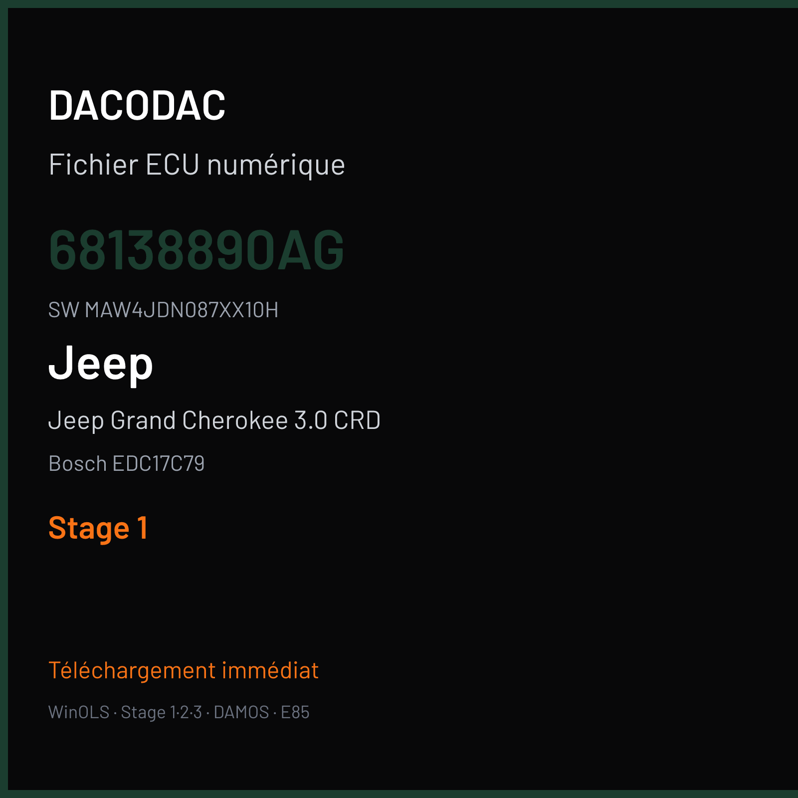 Jeep Grand Cherokee 3.0 CRD 250 ch (2014) — Bosch EDC17C79 — 68138890AG · MAW4JDN087XX10H · 534569 — Stage 1