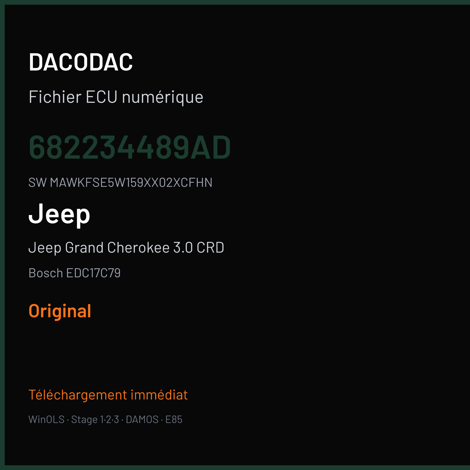 Jeep Grand Cherokee 3.0 CRD 250 ch (2014) — Bosch EDC17C79 — 682234489AD · MAWKFSE5W159XX02XCFHN · 546102 — Original