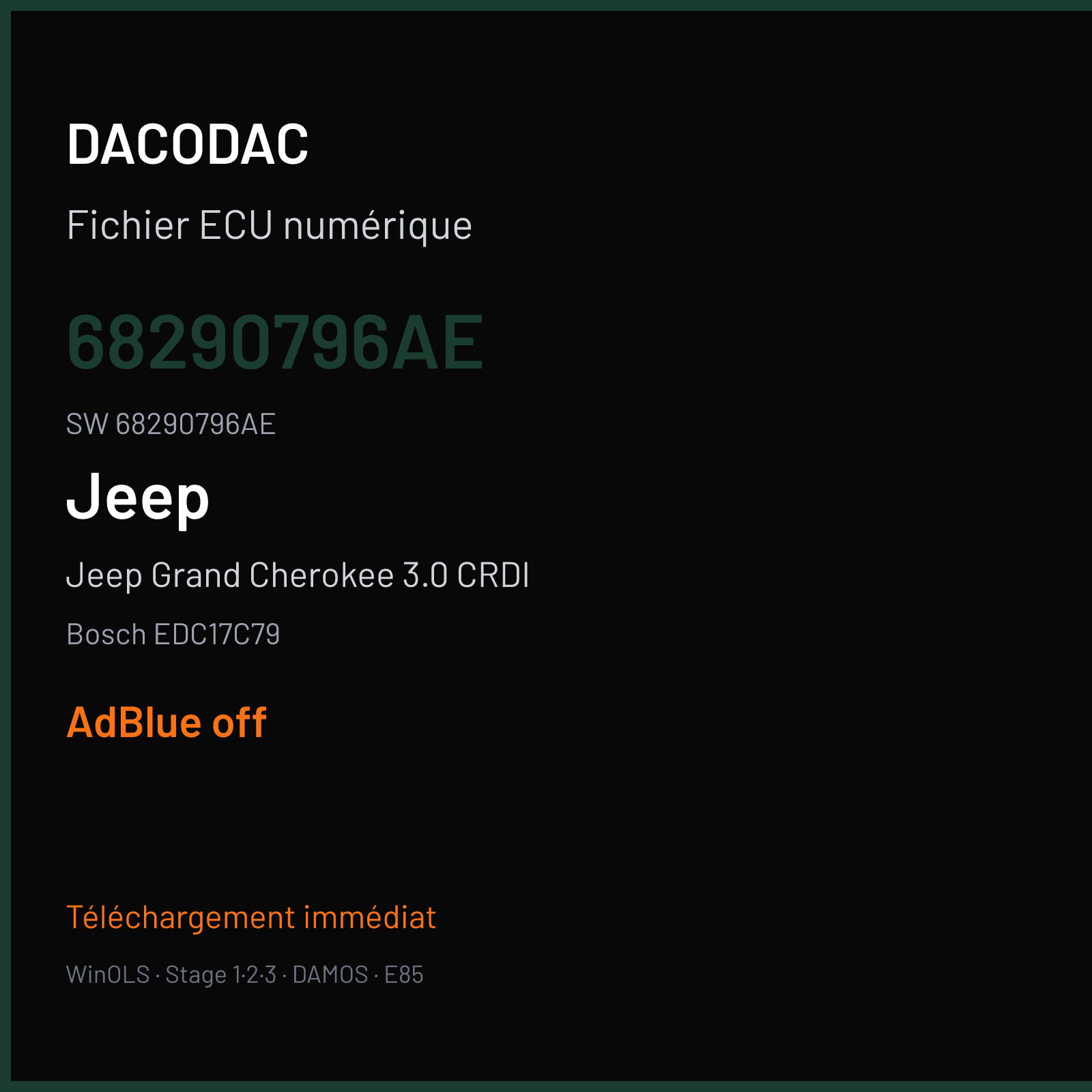 Jeep Grand Cherokee 3.0 CRDI 250 ch (2016) — Bosch EDC17C79 — 68290796AE · 68290796AE · 559238 — ADBLUE off