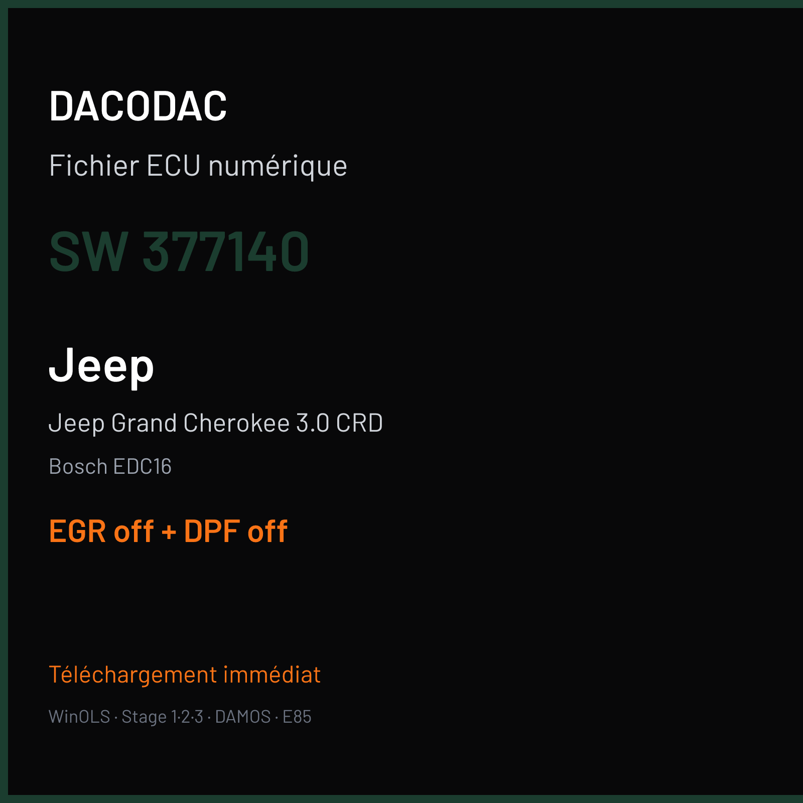 Jeep Grand Cherokee 3.0 CRD (2006) — Bosch EDC16 — 377140 — EGR off + DPF off