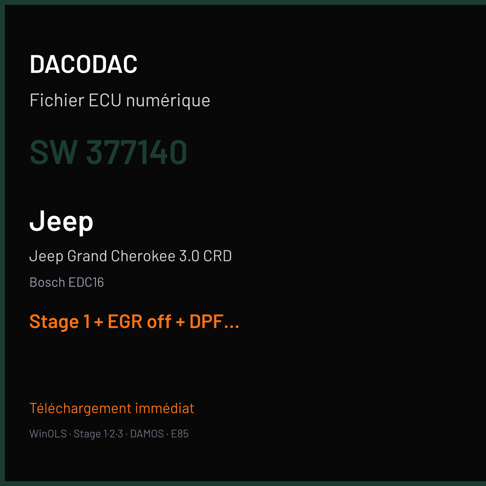 Jeep Grand Cherokee 3.0 CRD (2006) — Bosch EDC16 — 377140 — Stage 1 + EGR off + DPF off