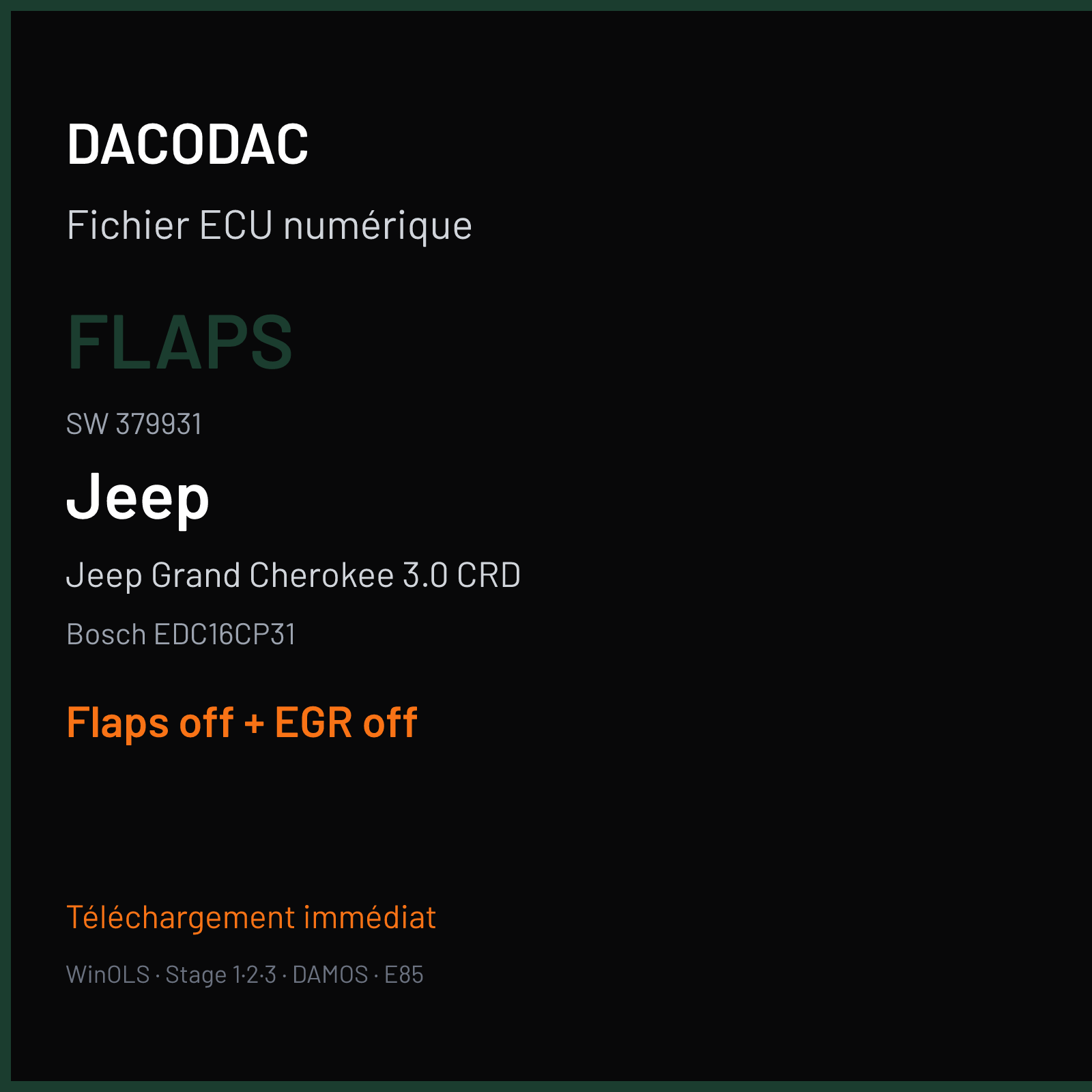 Jeep Grand Cherokee 3.0 CRD (2008) — Bosch EDC16CP31 — FLAPS · 379931 — Flaps off + EGR off