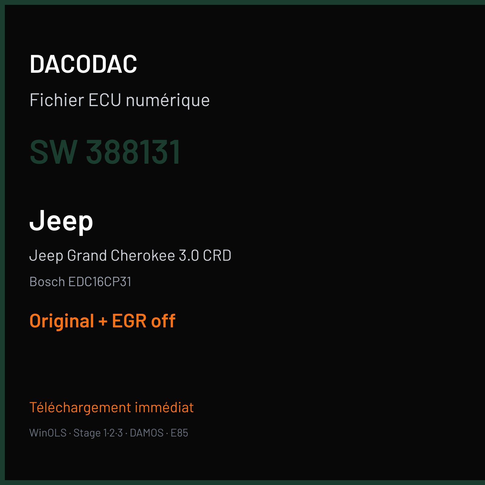 Jeep Grand Cherokee 3.0 CRD (2017) — Bosch EDC16CP31 — 388131 — Original + EGR off