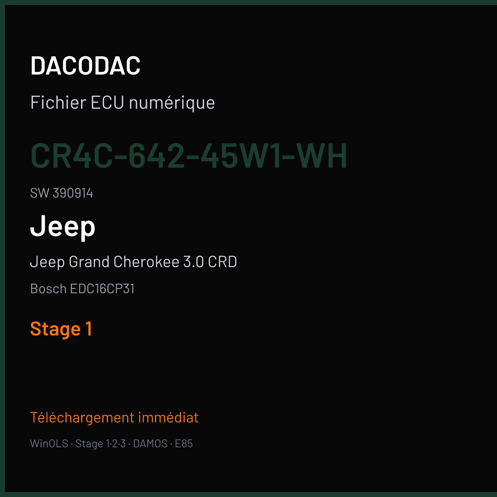 Jeep Grand Cherokee 3.0 CRD (2008) — Bosch EDC16CP31 — CR4C-642-45W1-WH · 390914 — Stage 1