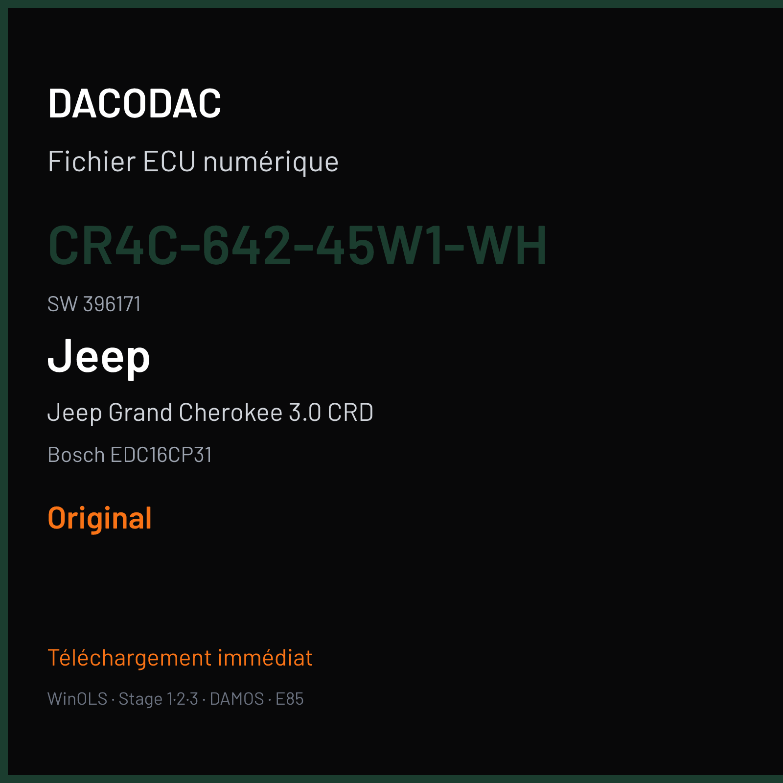Jeep Grand Cherokee 3.0 CRD (2008) — Bosch EDC16CP31 — CR4C-642-45W1-WH · 396171 — Original