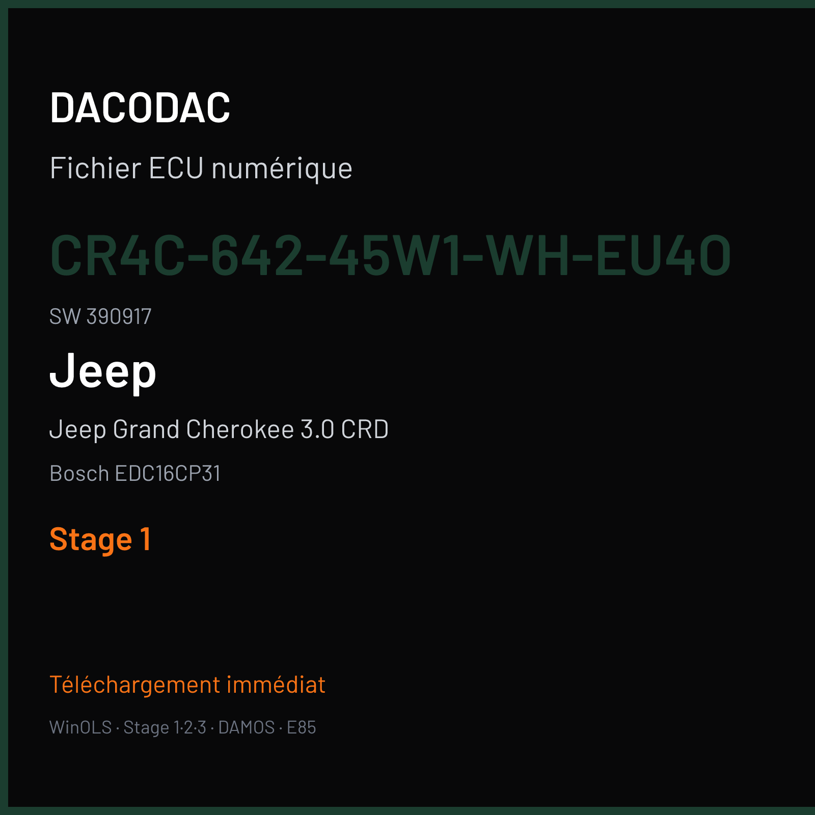 Jeep Grand Cherokee 3.0 CRD (2006) — Bosch EDC16CP31 — CR4C-642-45W1-WH-EU4O · 390917 — Stage 1