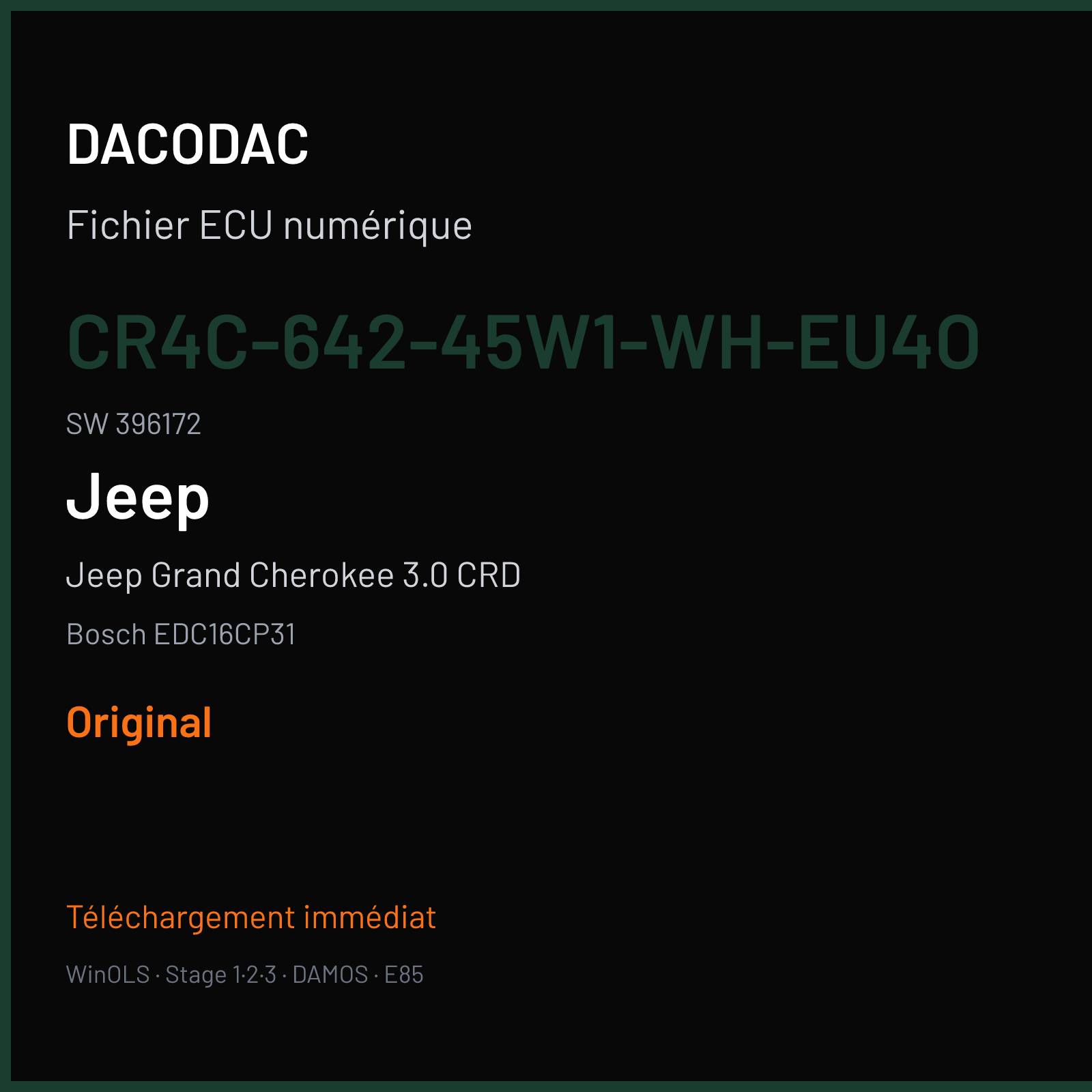 Jeep Grand Cherokee 3.0 CRD (2008) — Bosch EDC16CP31 — CR4C-642-45W1-WH-EU4O · 396172 — Original