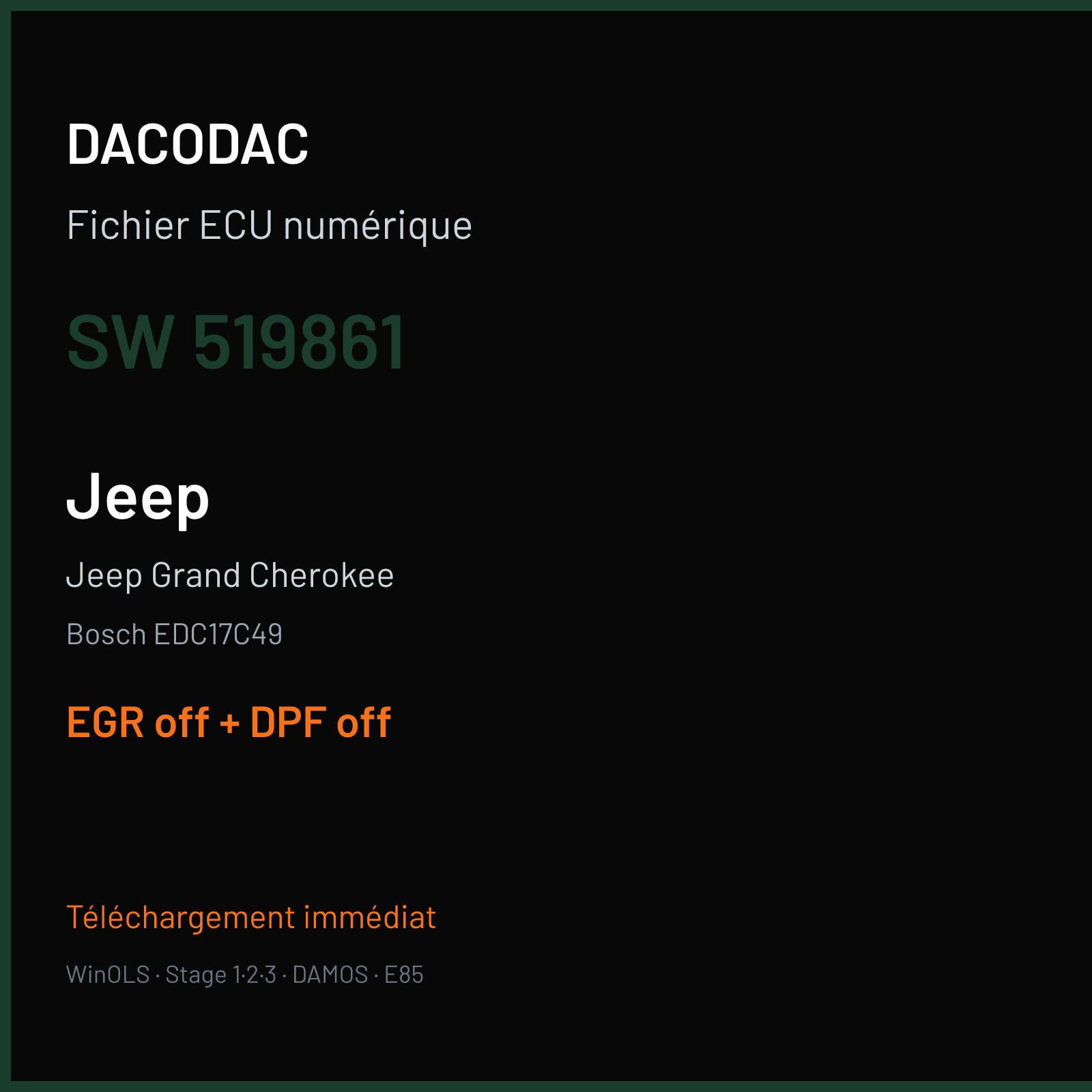 Jeep Grand Cherokee (2011) — Bosch EDC17C49 — 519861 — EGR off + DPF off