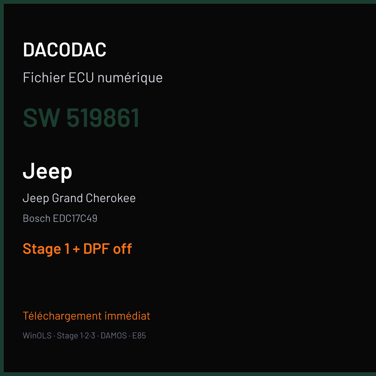 Jeep Grand Cherokee (2011) — Bosch EDC17C49 — 519861 — Stage 1 + DPF off