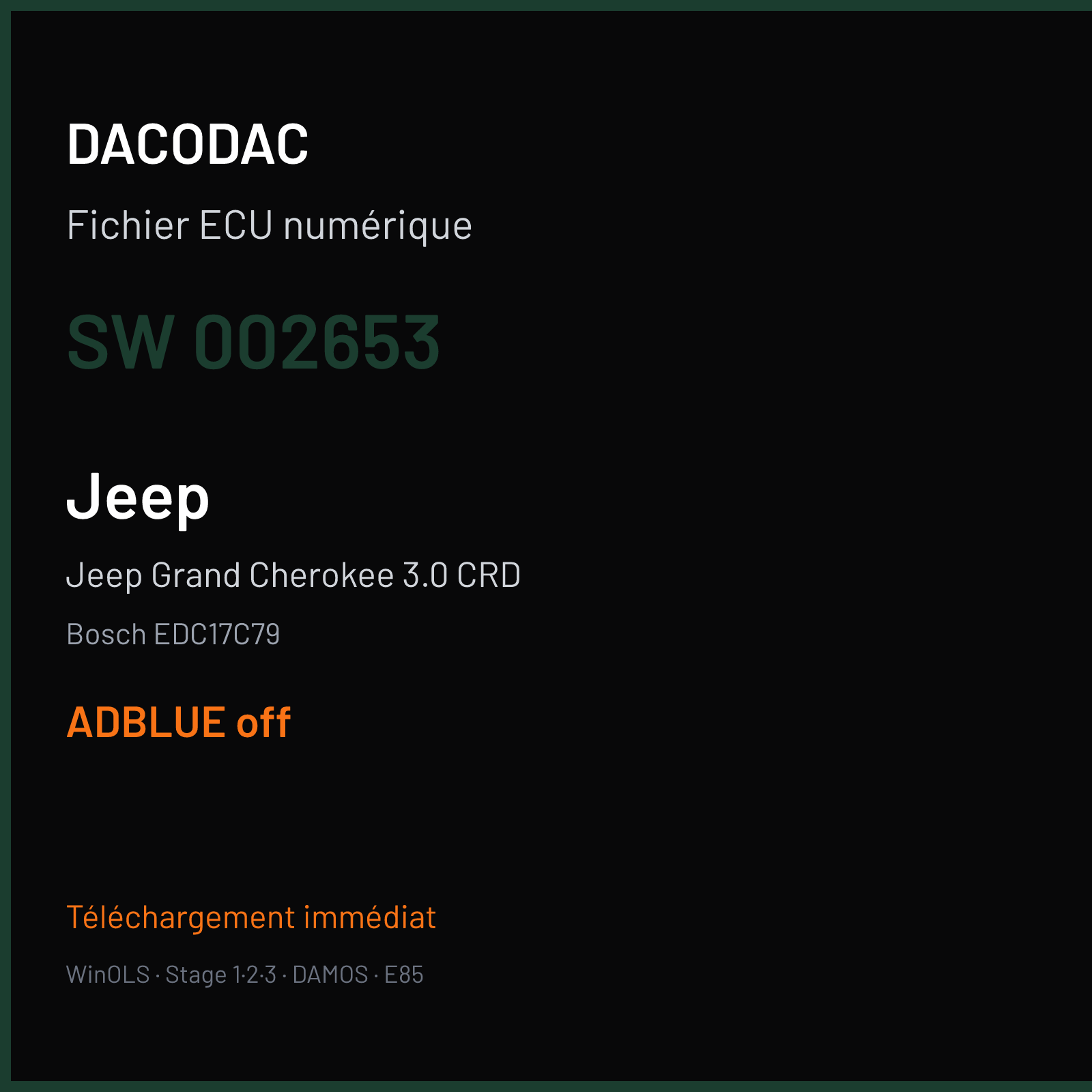 Jeep Grand Cherokee 3.0 CRD — Bosch EDC17C79 — 002653 — ADBLUE off