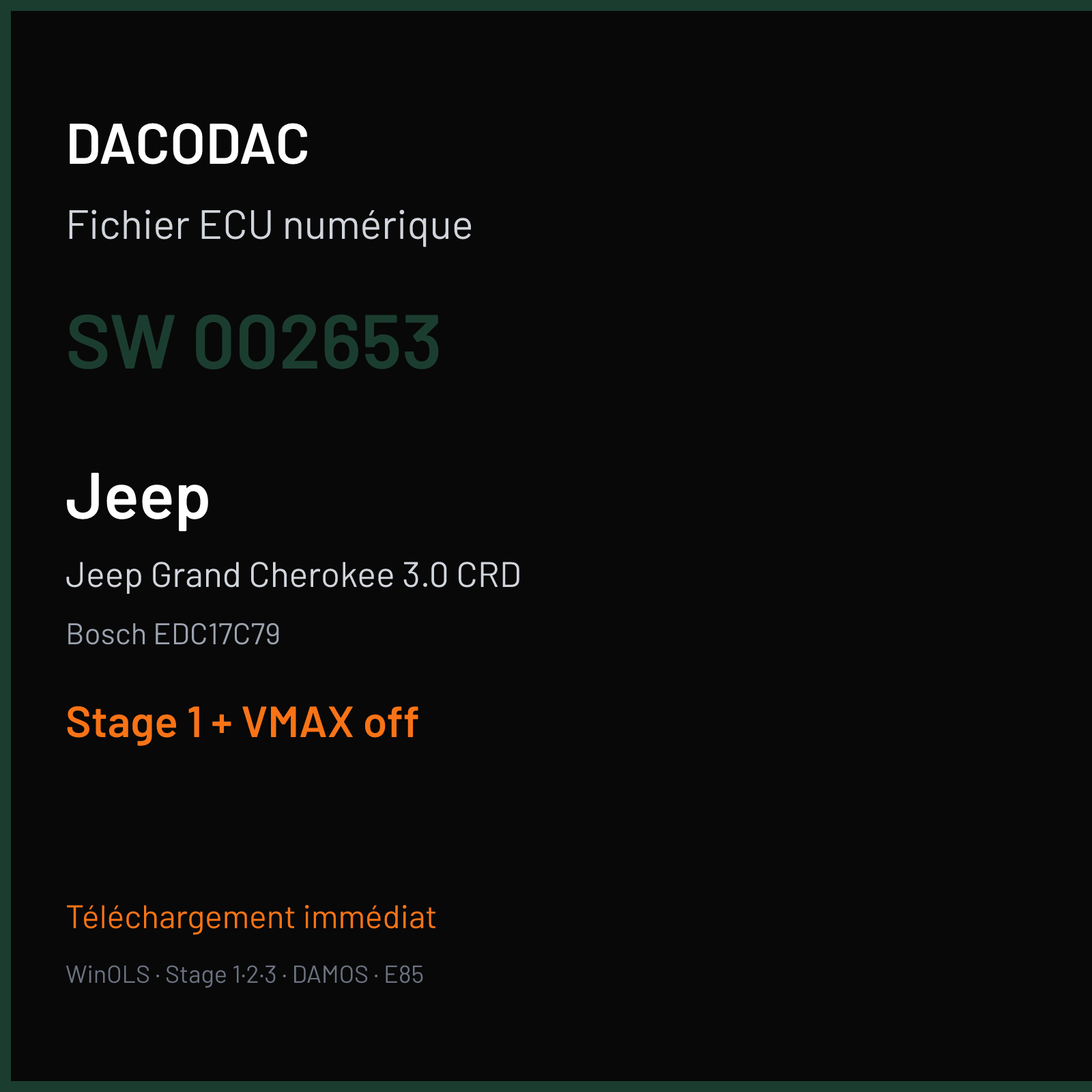 Jeep Grand Cherokee 3.0 CRD (2015) — Bosch EDC17C79 — 002653 — Stage 1 + VMAX off