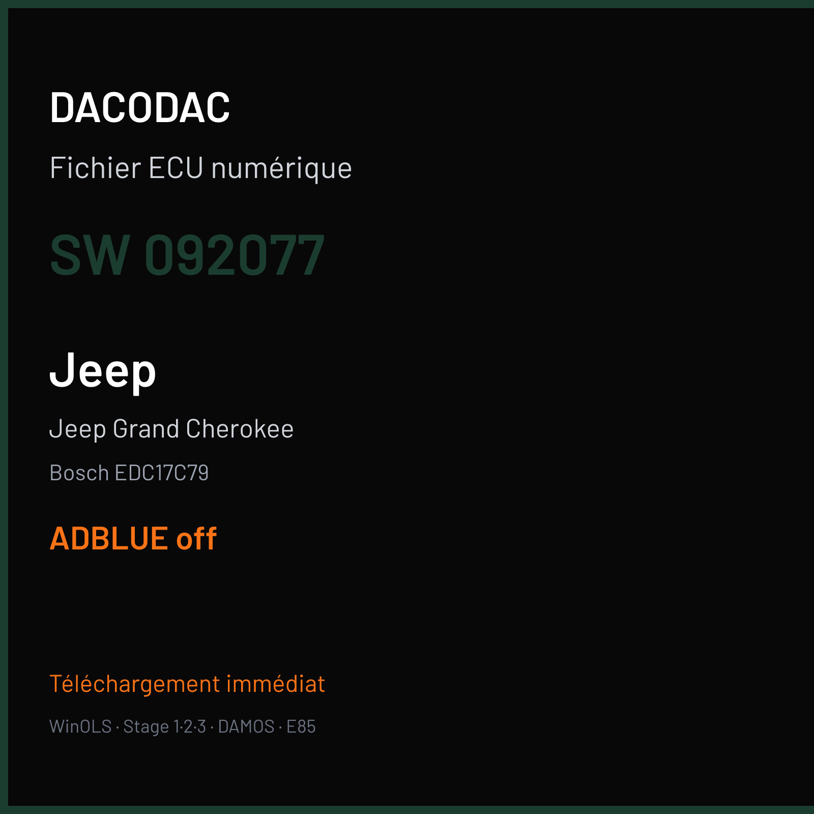 Jeep Grand Cherokee (2014) — Bosch EDC17C79 — 092077 — ADBLUE off