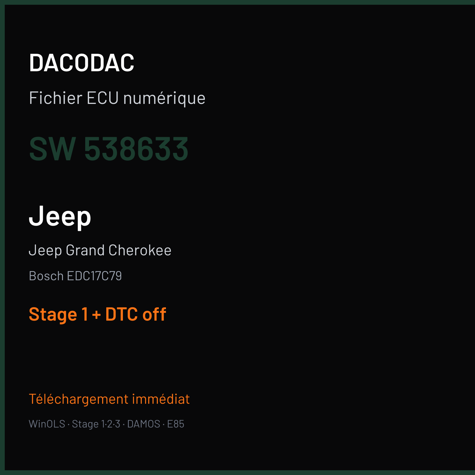 Jeep Grand Cherokee (2015) — Bosch EDC17C79 — 538633 — Stage 1 + DTC off