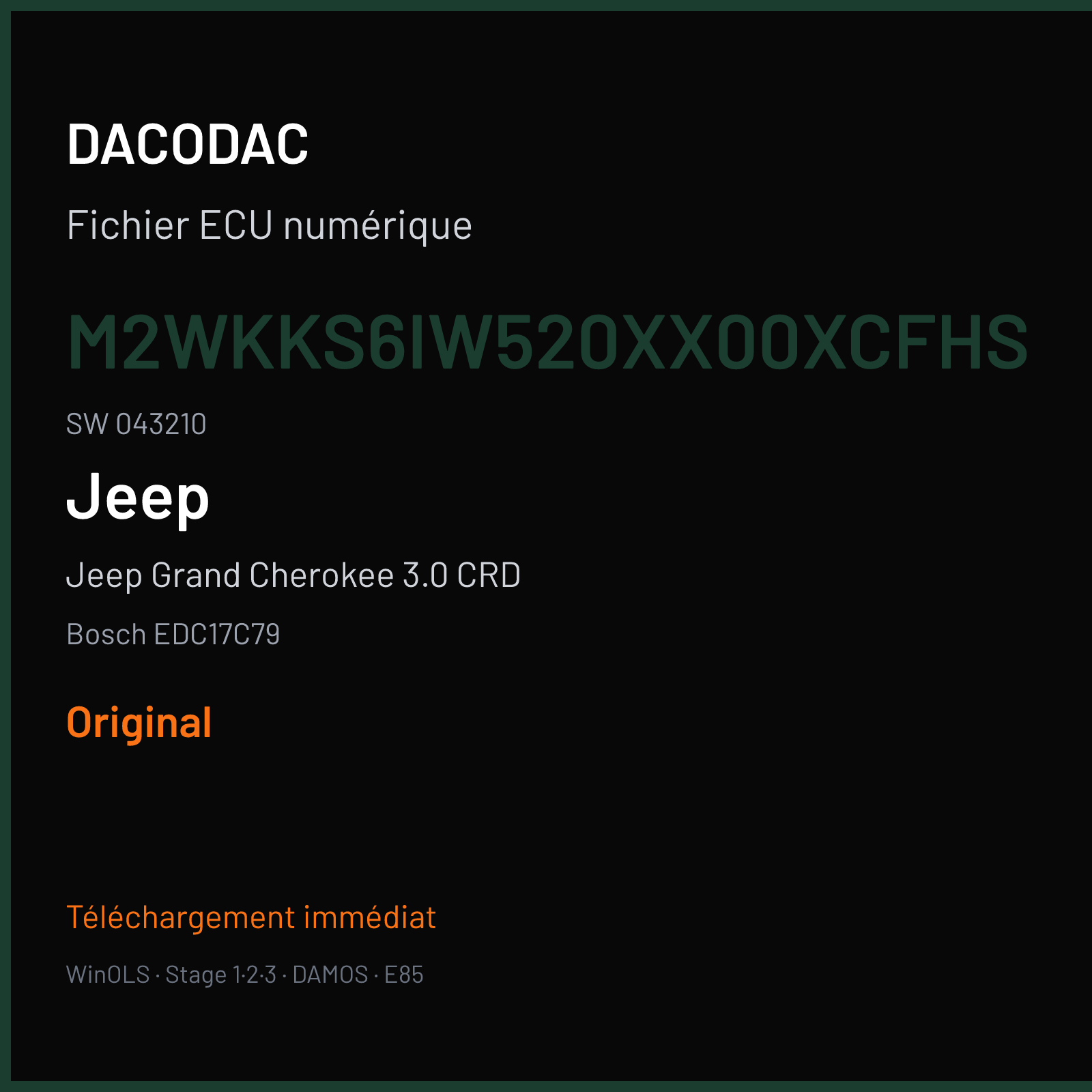 Jeep Grand Cherokee 3.0 CRD (2019) — Bosch EDC17C79 — M2WKKS6IW520XX00XCFHS · 043210 — Original