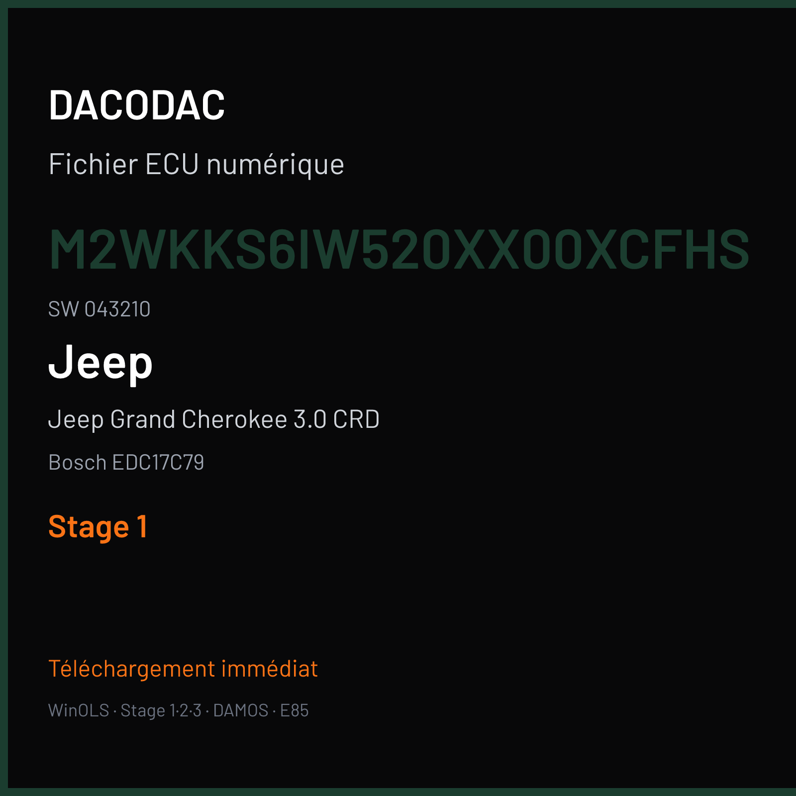 Jeep Grand Cherokee 3.0 CRD (2019) — Bosch EDC17C79 — M2WKKS6IW520XX00XCFHS · 043210 — Stage 1