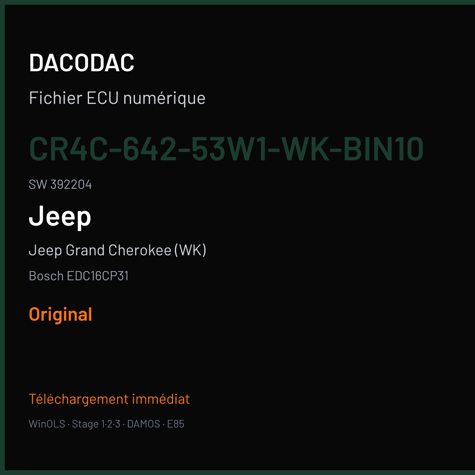 Jeep Grand Cherokee (WK) — Bosch EDC16CP31 — CR4C-642-53W1-WK-BIN10 · 392204 — Original
