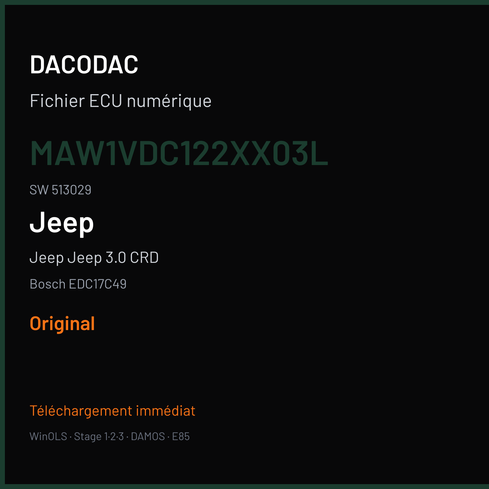 Jeep Jeep 3.0 CRD (2011) — Bosch EDC17C49 — MAW1VDC122XX03L · 513029 — Original