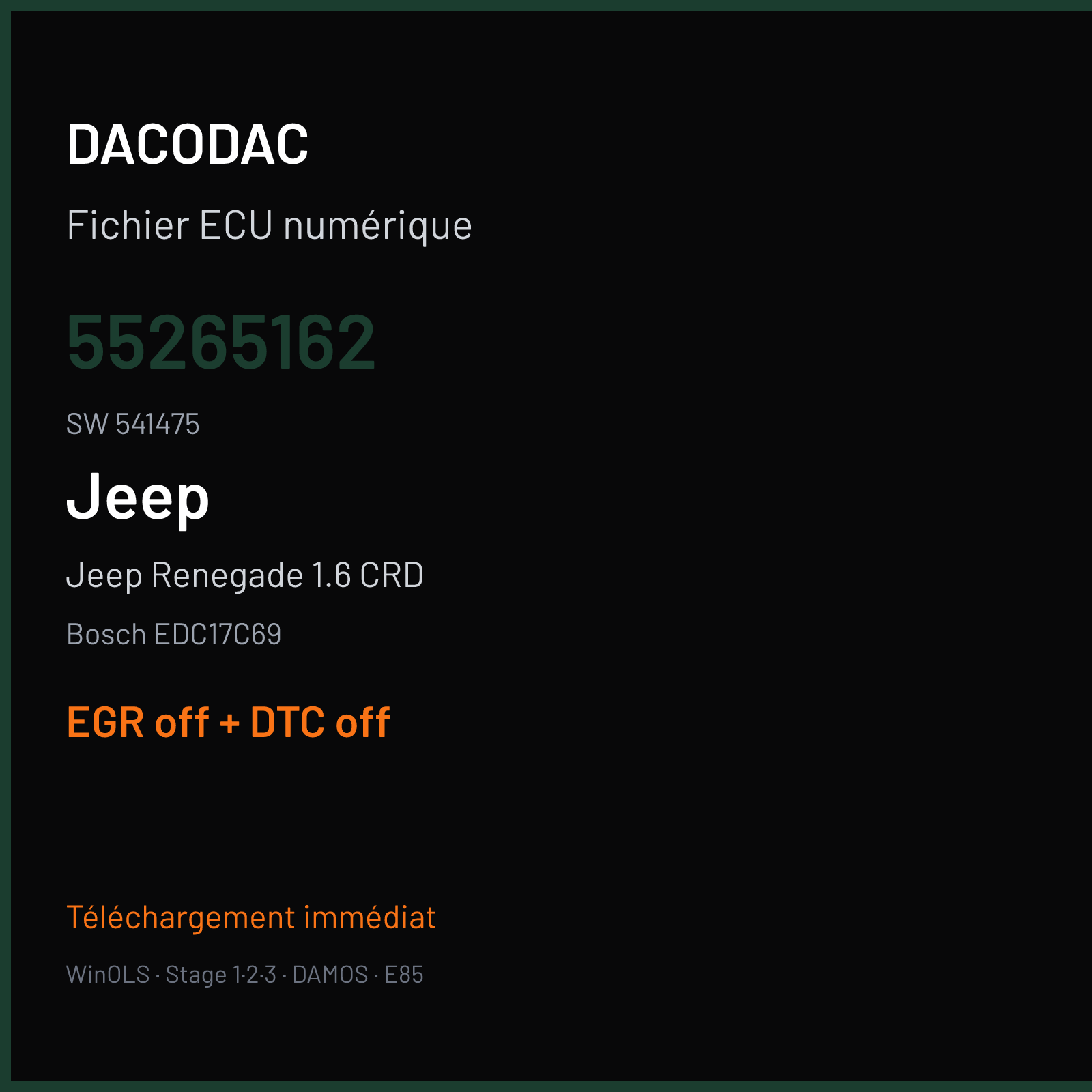 Jeep Renegade 1.6 CRD (2015) — Bosch EDC17C69 — 55265162 · 541475 — EGR off + DTC off